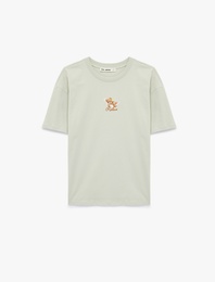 Rahat Kalıp Kısa Kollu Baskılı Pamuklu Bisiklet Yaka Ayıcıklı Tişört