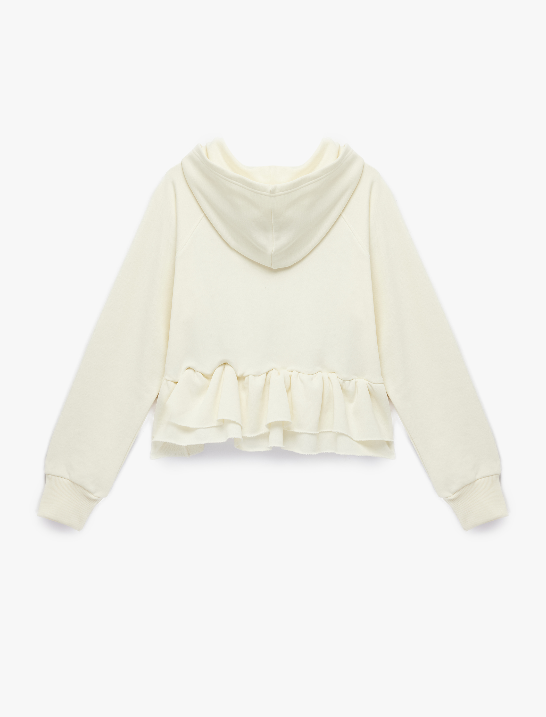   Pamuklu Uzun Kollu Kapüşonlu Volanlı Fermuarlı Sweatshirt