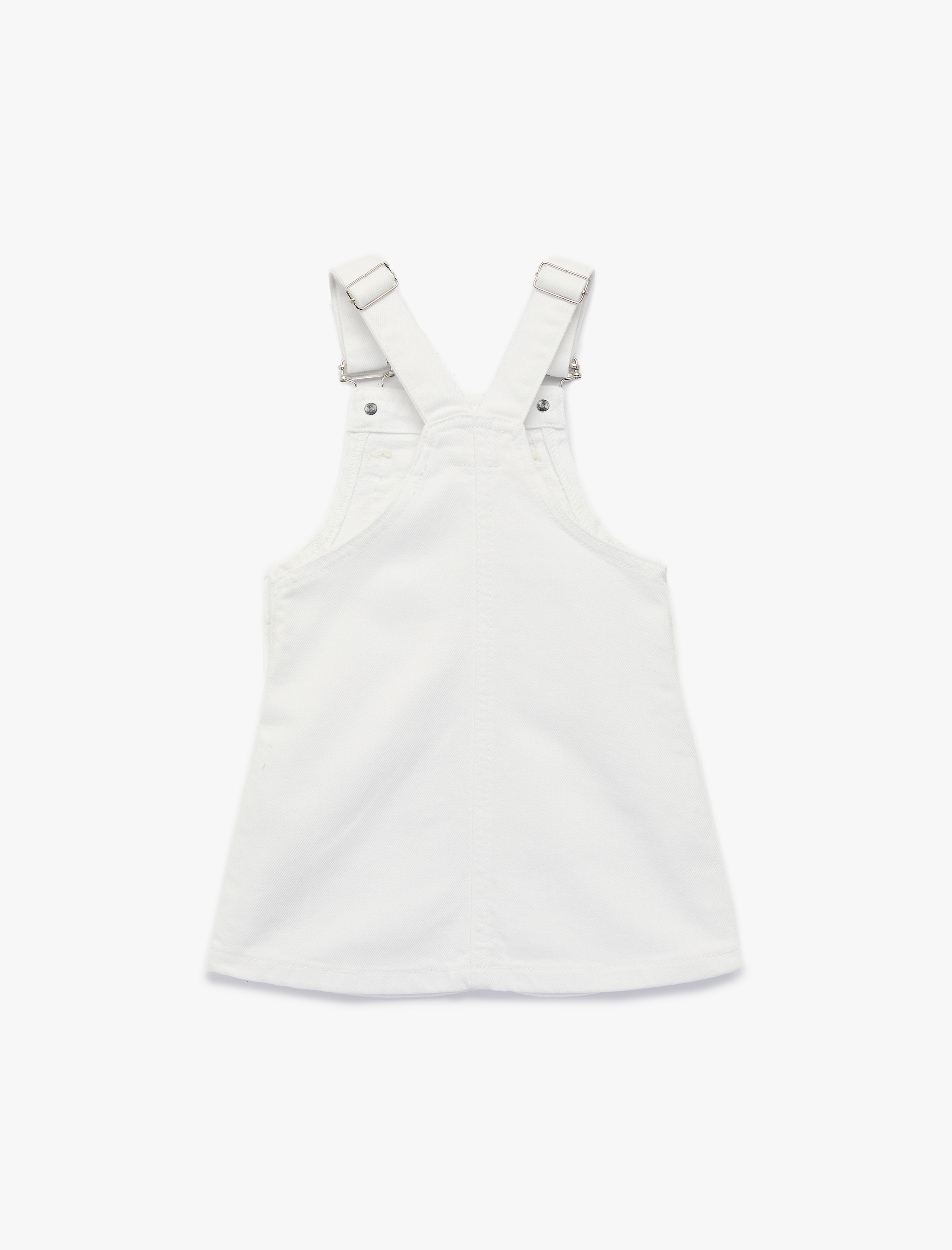  Kız Bebek Cep Detaylı Kare Yaka Pamuklu Askılı Salopet Jean Elbise