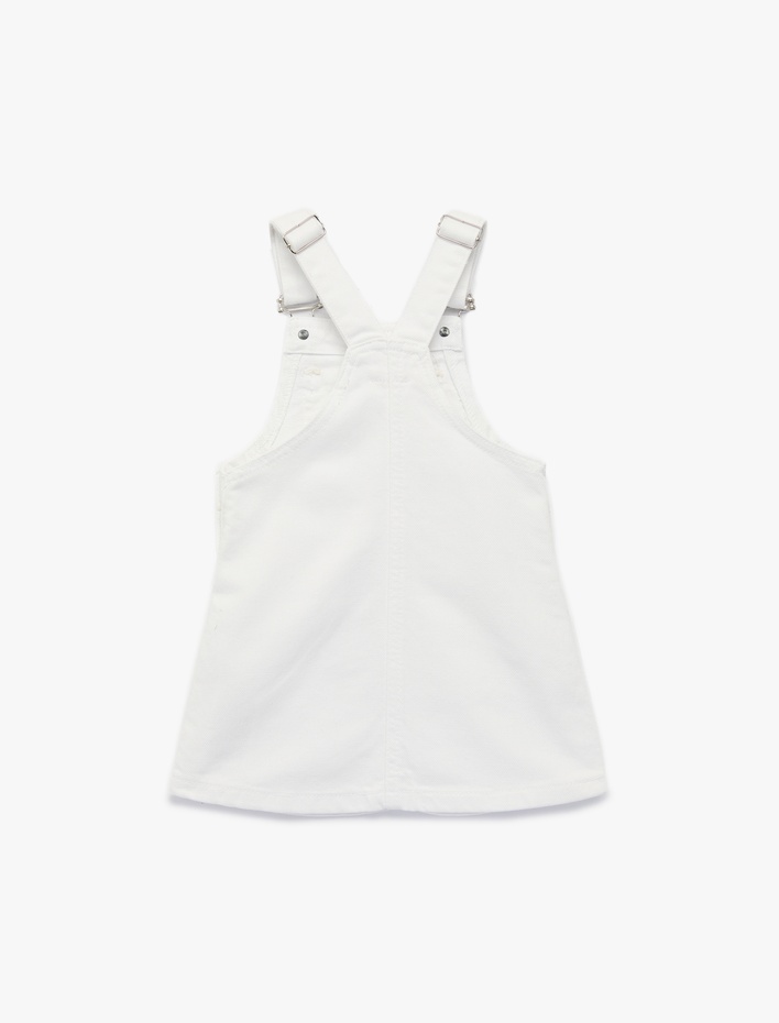 Kız Bebek Cep Detaylı Kare Yaka Pamuklu Askılı Salopet Jean Elbise