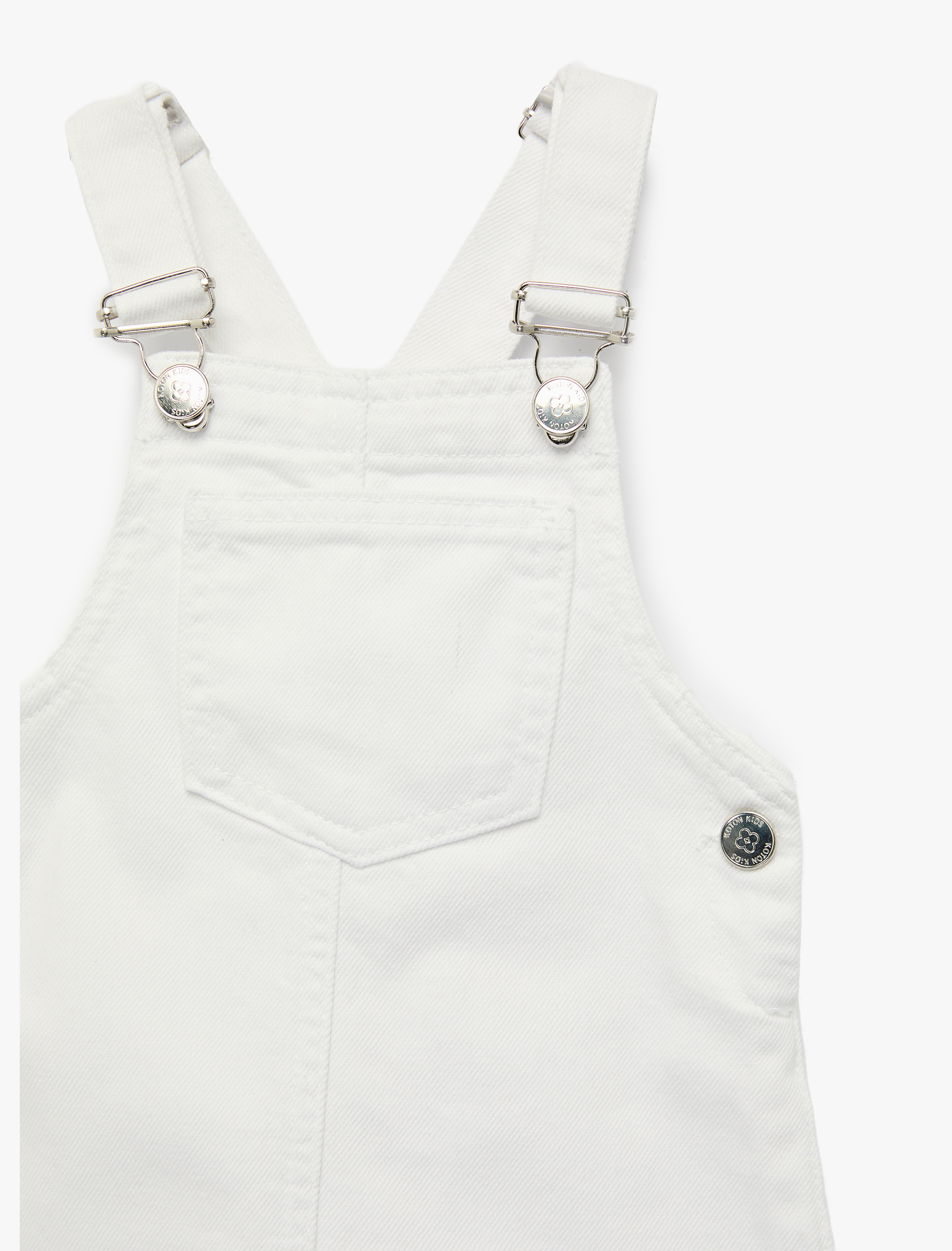  Kız Bebek Cep Detaylı Kare Yaka Pamuklu Askılı Salopet Jean Elbise