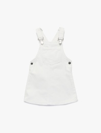 Cep Detaylı Kare Yaka Pamuklu Askılı Salopet Jean Elbise