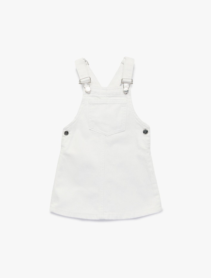 Kız Bebek Cep Detaylı Kare Yaka Pamuklu Askılı Salopet Jean Elbise