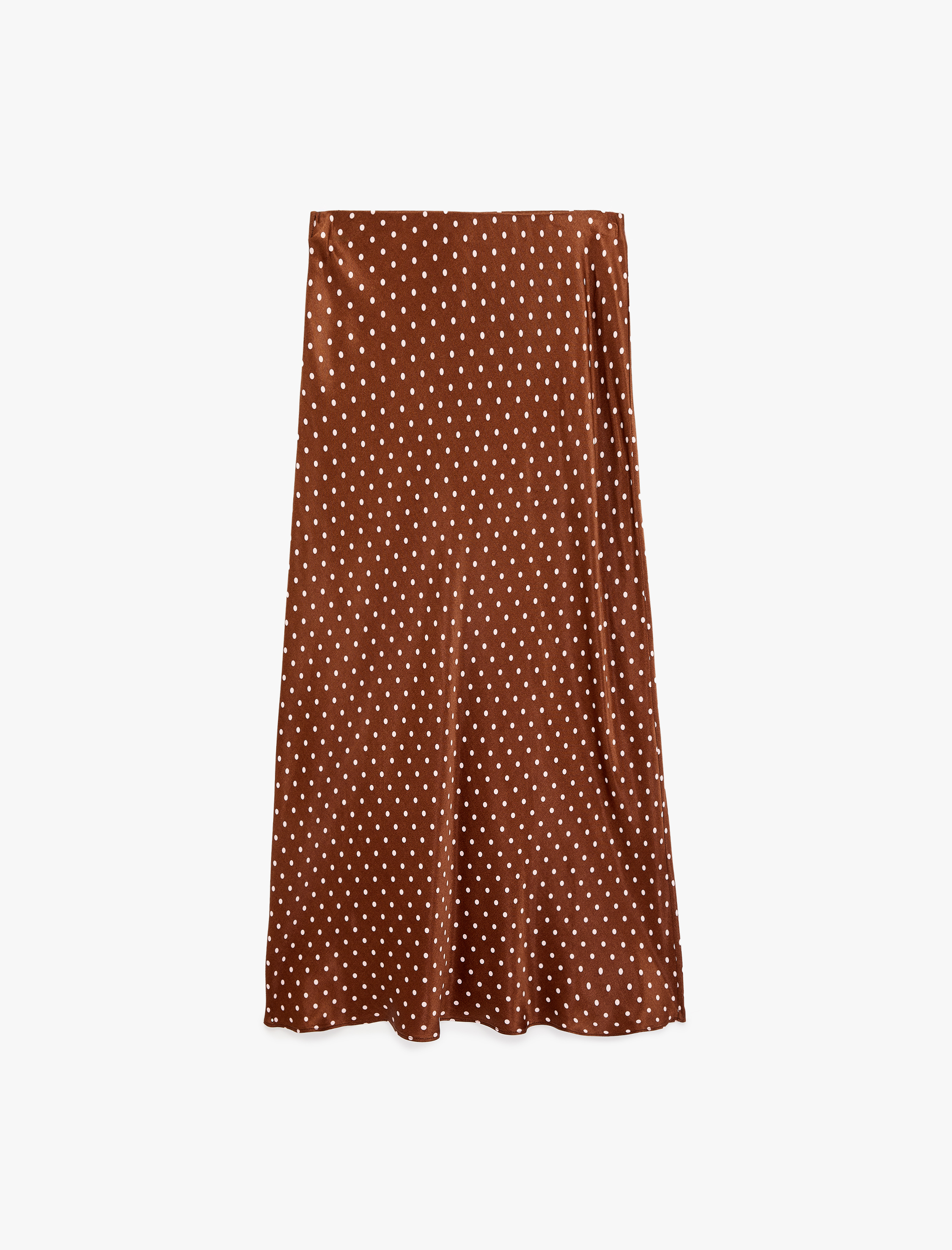   Slim Fit Puantiyeli Midi Saten Etek