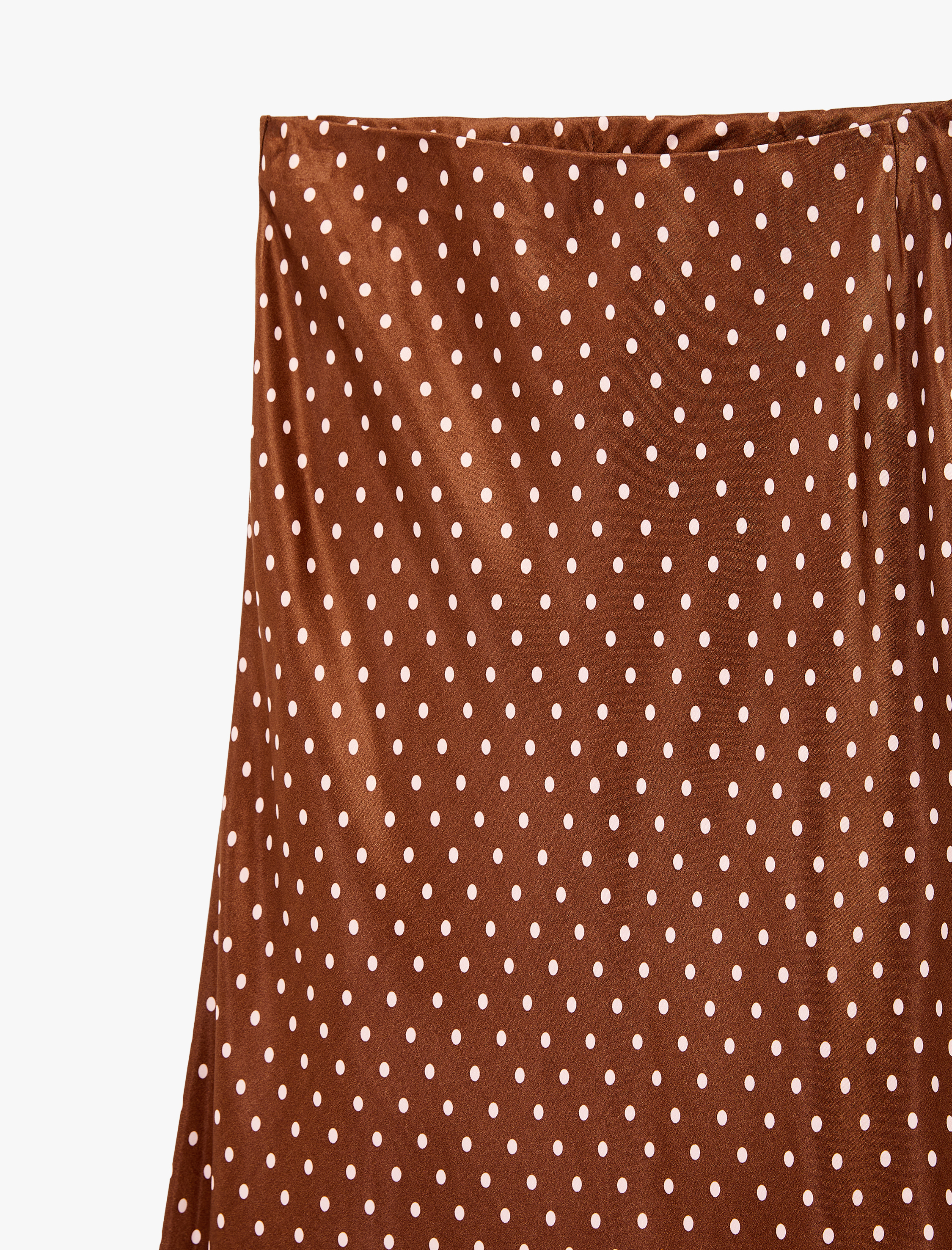   Slim Fit Puantiyeli Midi Saten Etek