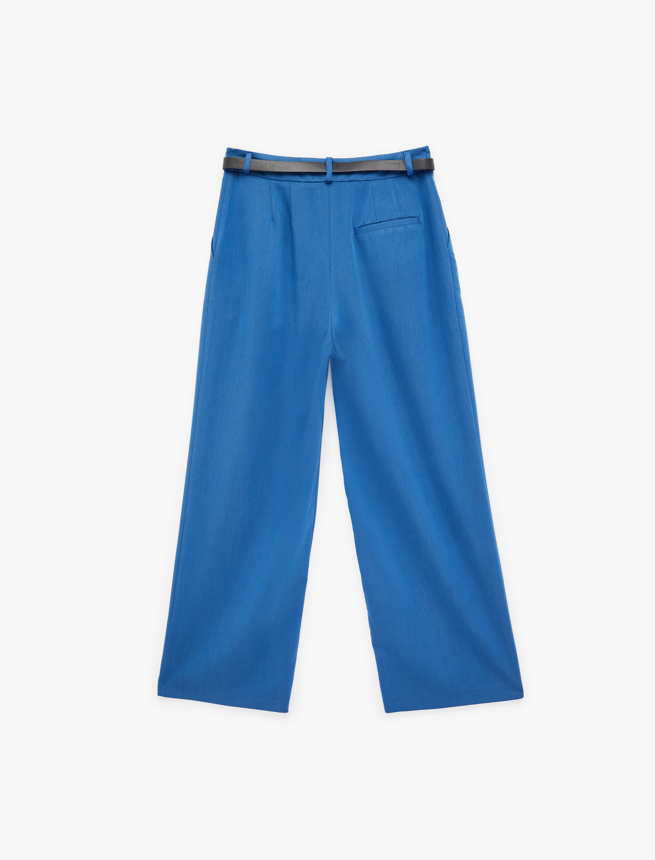   Viskon Karışımlı Kemerli Yüksek Bel Geniş Paça Pantolon