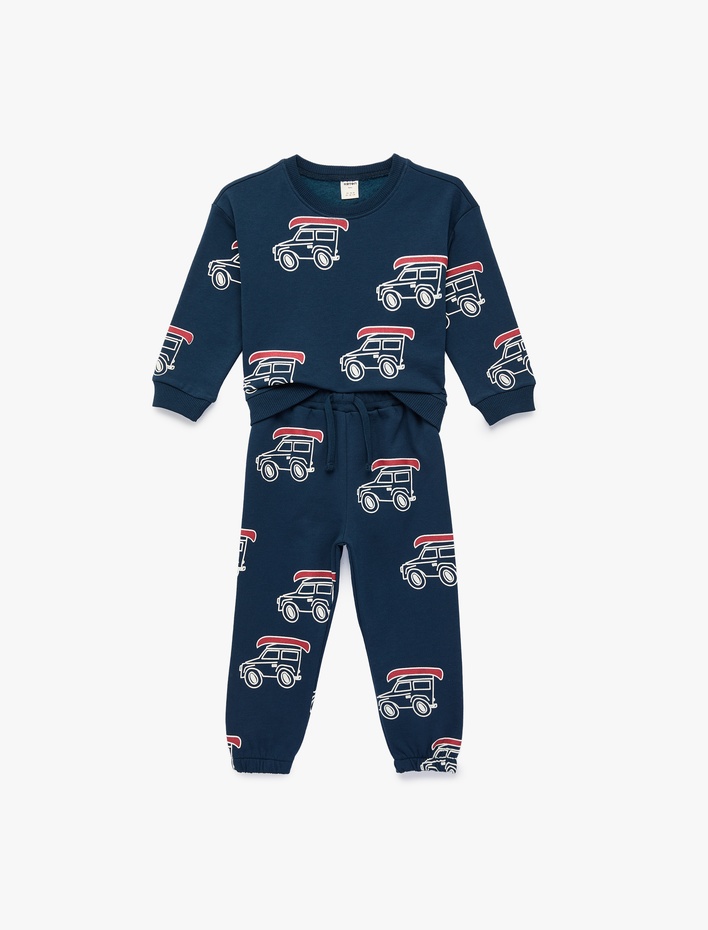 Erkek Bebek Araba Baskılı Pamuklu Eşofman Takımı -  2'li Set