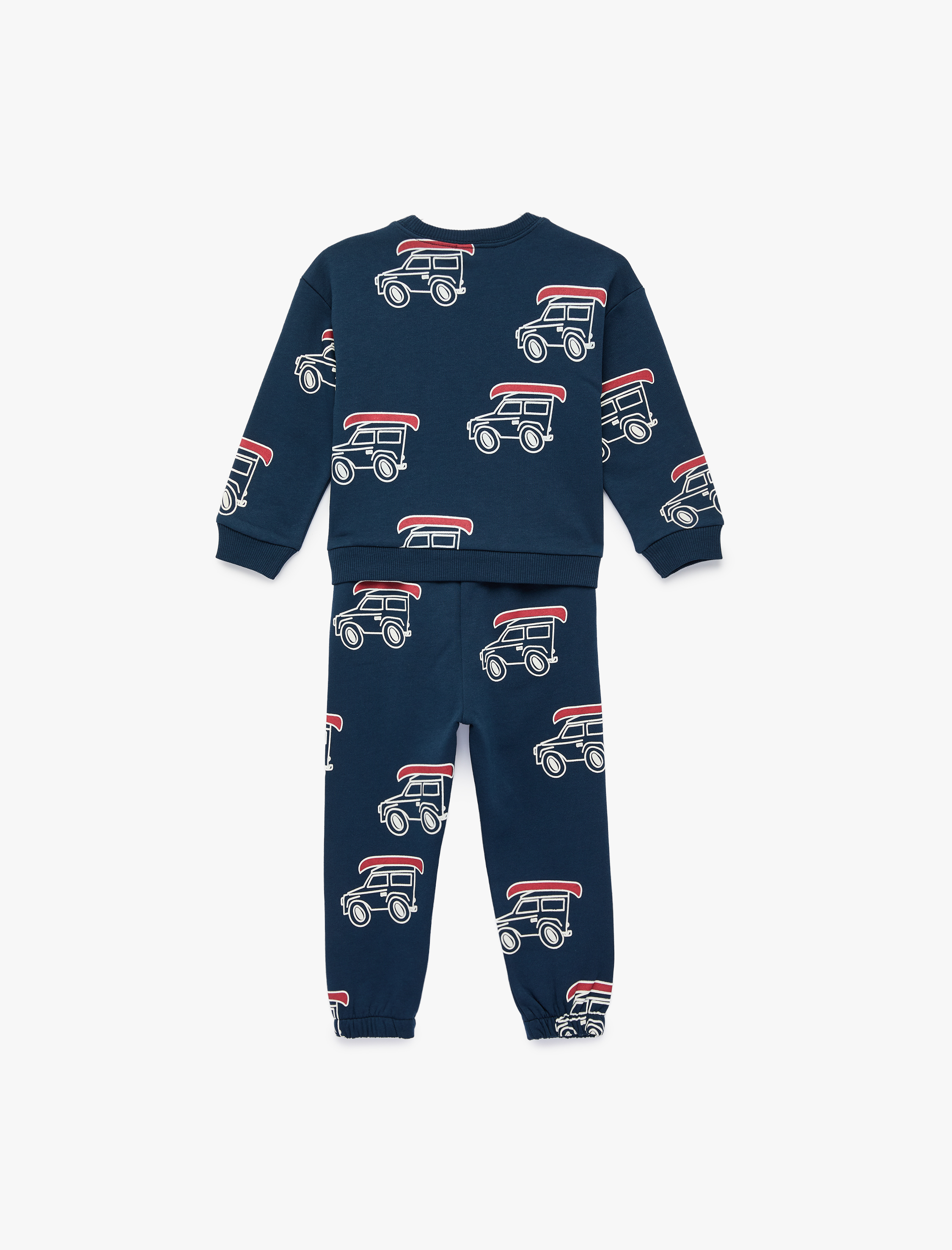  Erkek Bebek Araba Baskılı Pamuklu Eşofman Takımı -  2'li Set