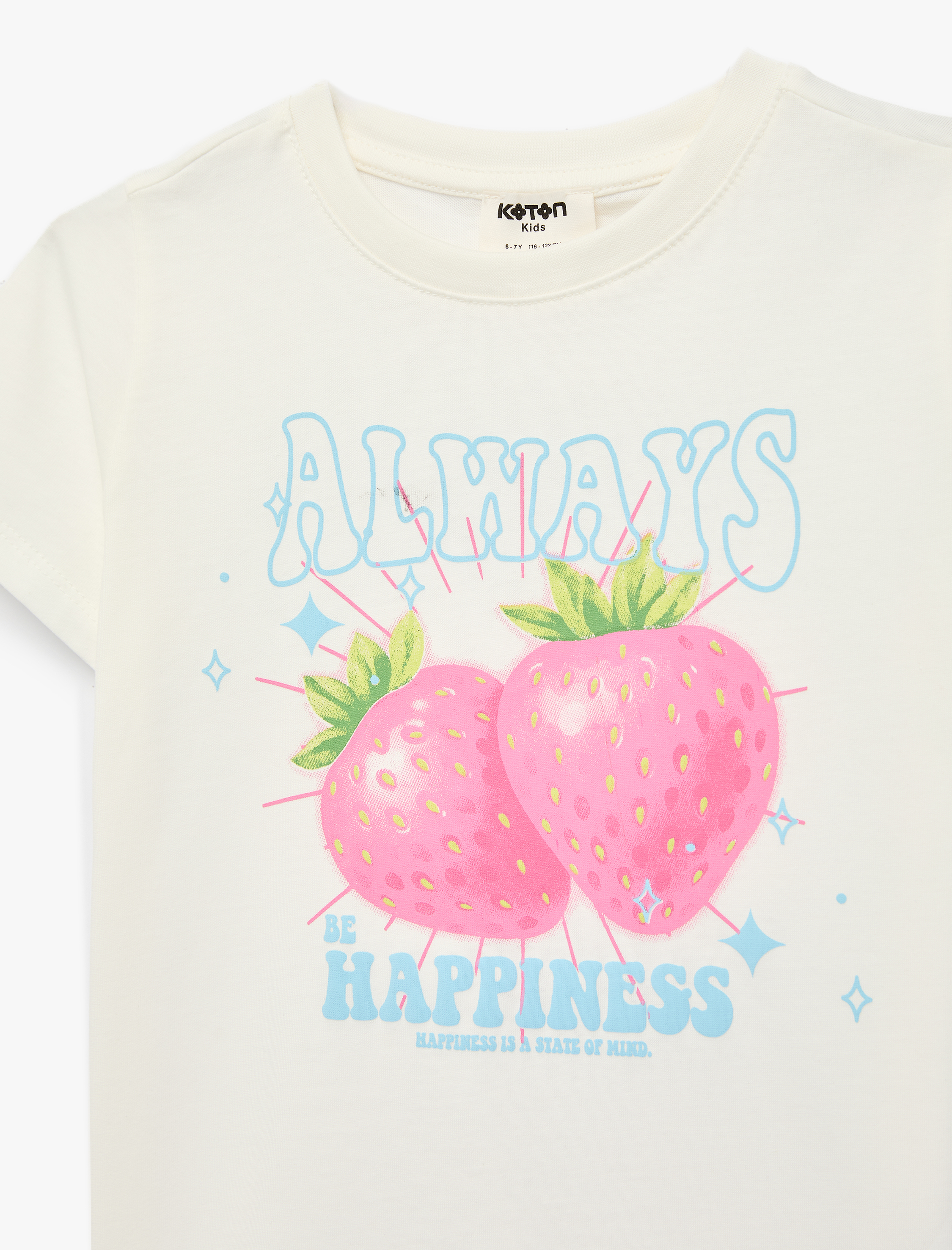  Kız Çocuk Pamuklu Kısa Kollu Bisiklet Yaka Çilek Baskılı Tişört