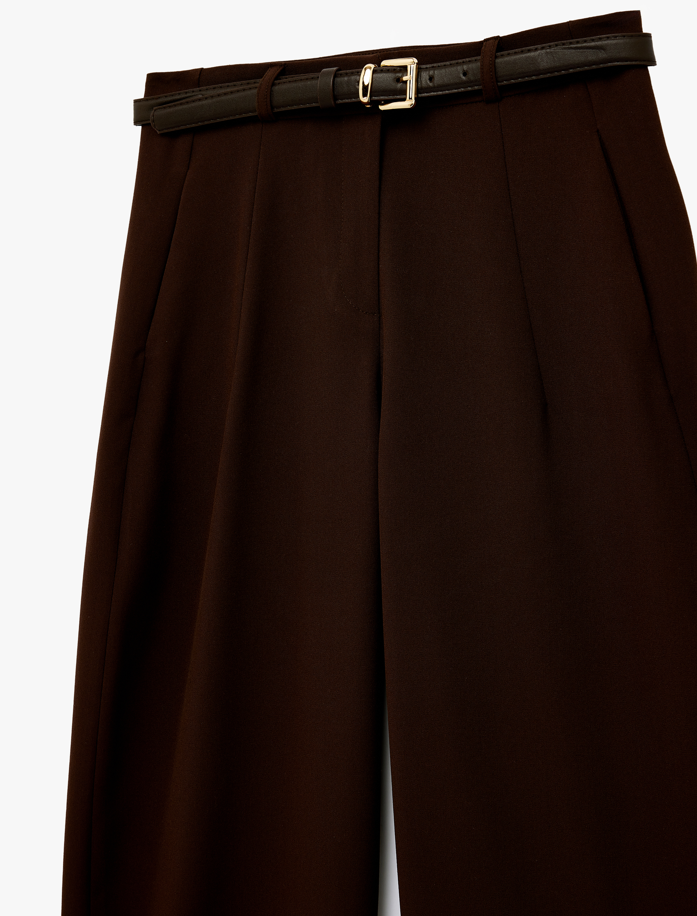   Cepli Pileli Kemerli Geniş Paça Kumaş Pantolon