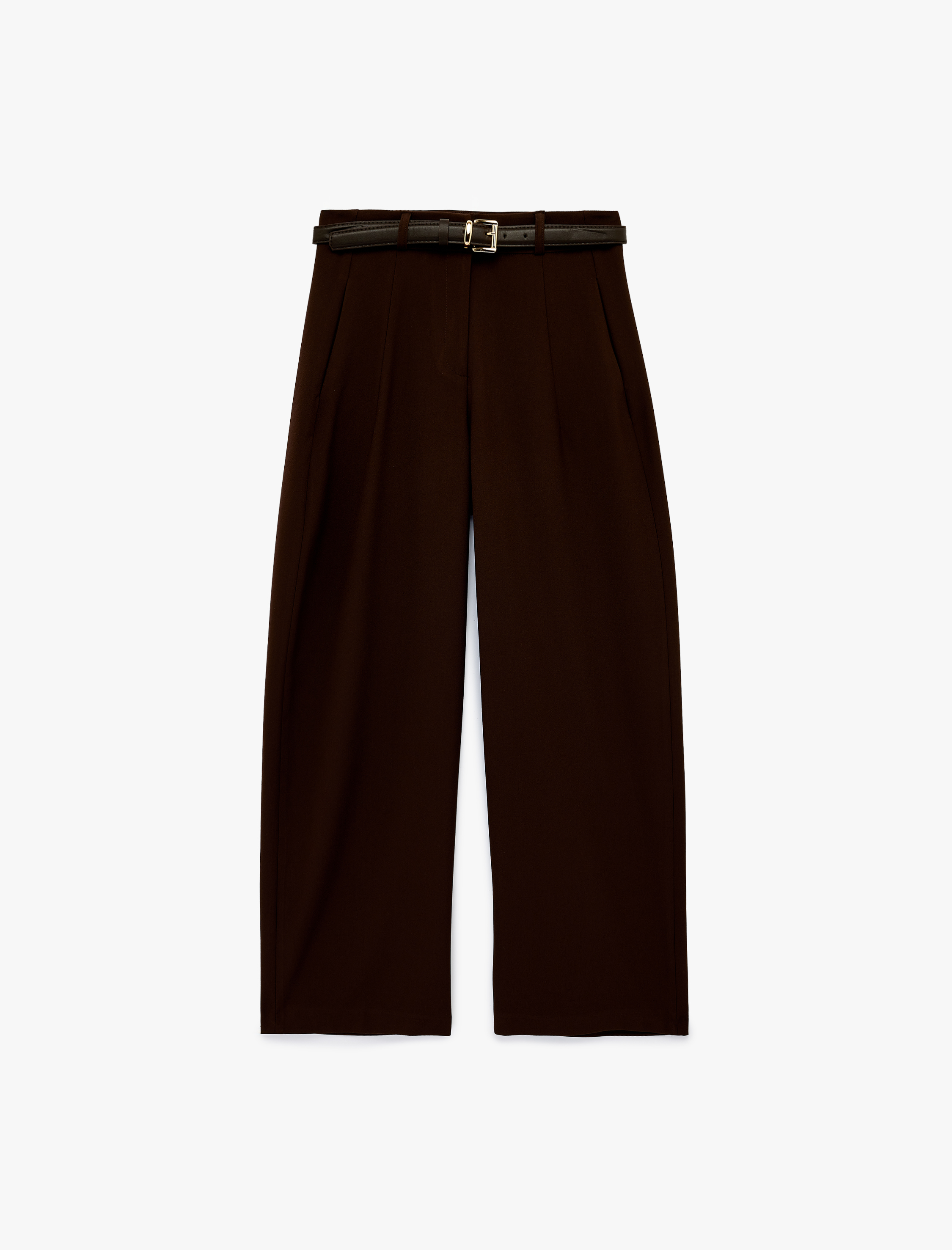   Cepli Pileli Kemerli Geniş Paça Kumaş Pantolon