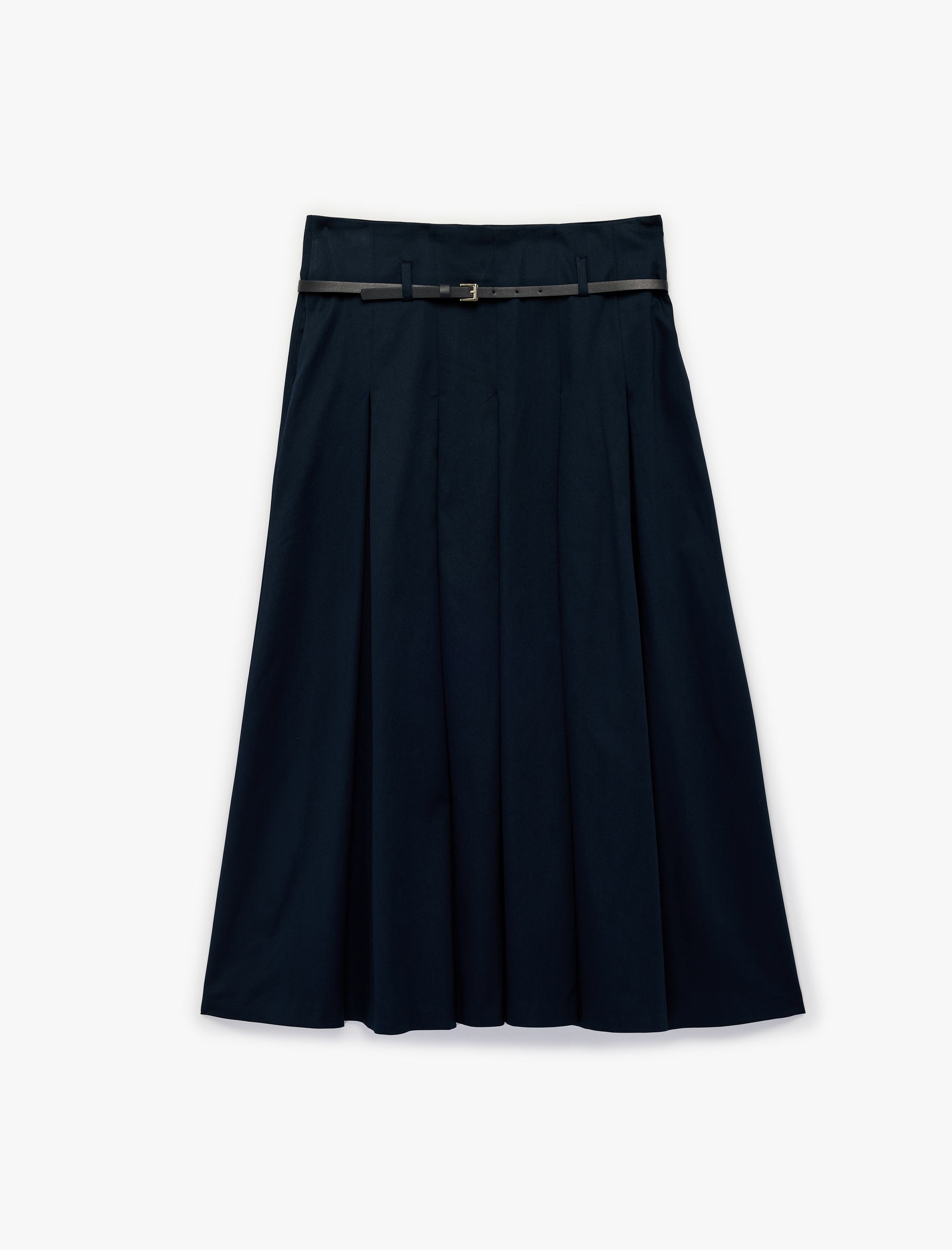   Pamuklu A Kesim Kemerli Pileli Midi Etek