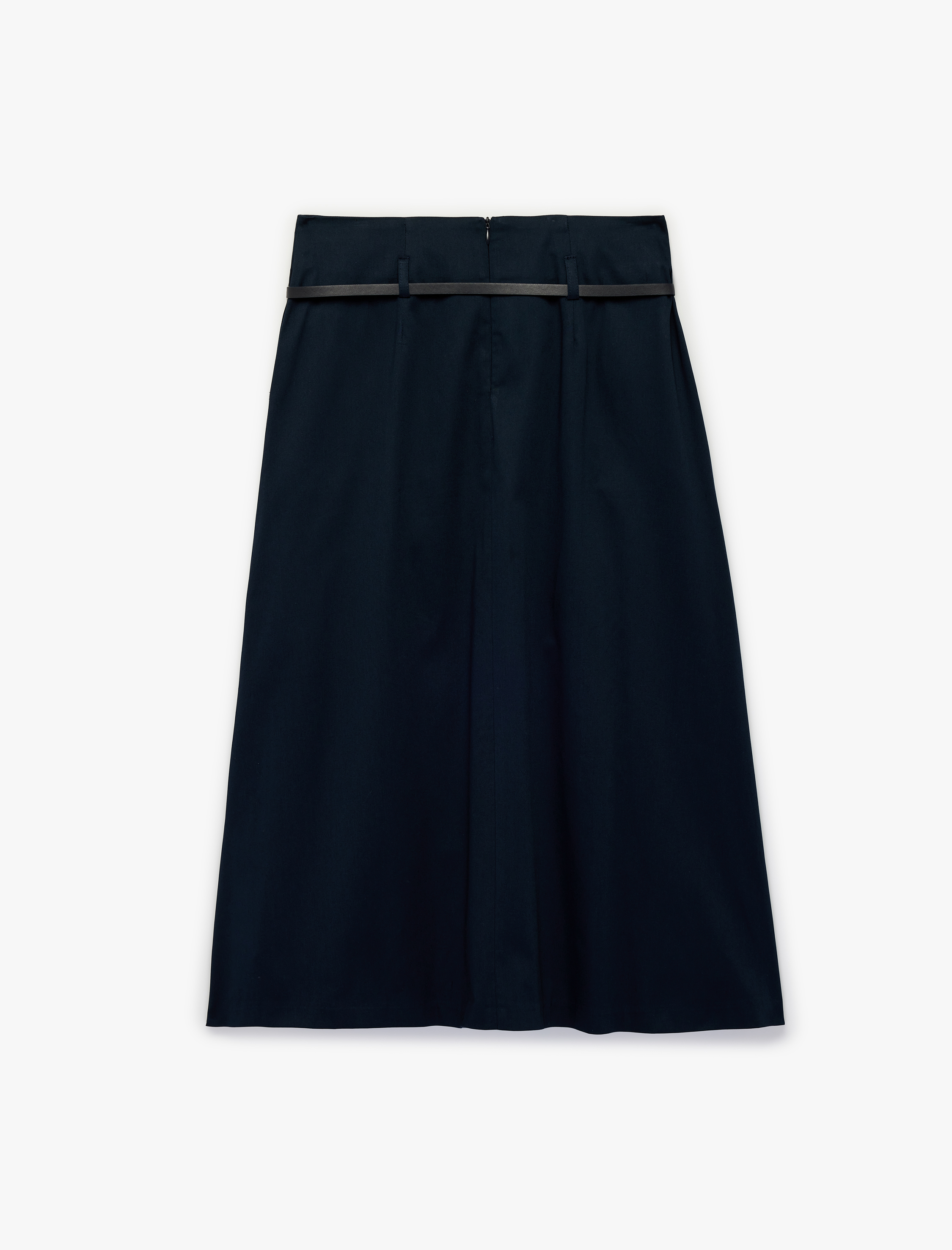   Pamuklu A Kesim Kemerli Pileli Midi Etek