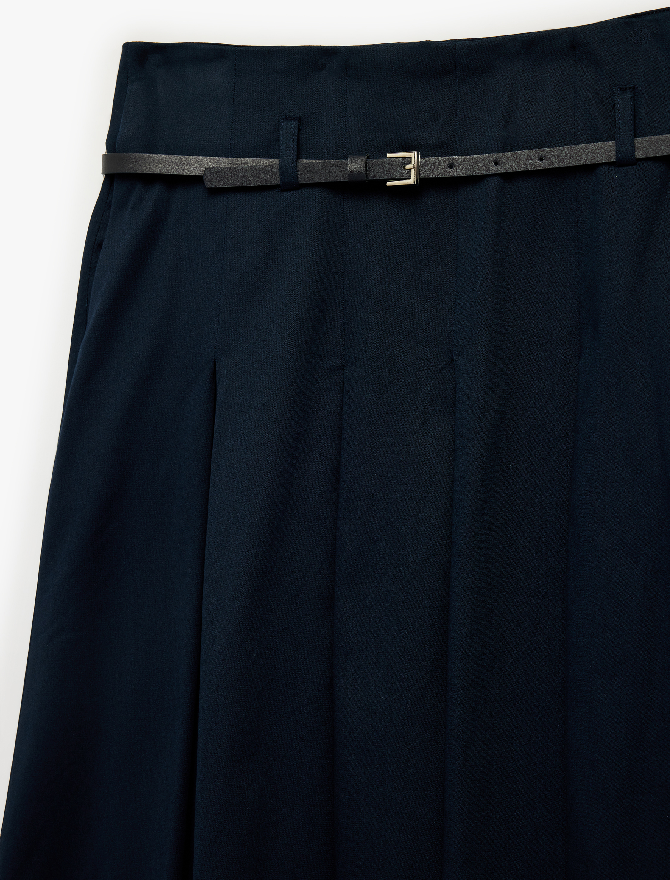   Pamuklu A Kesim Kemerli Pileli Midi Etek