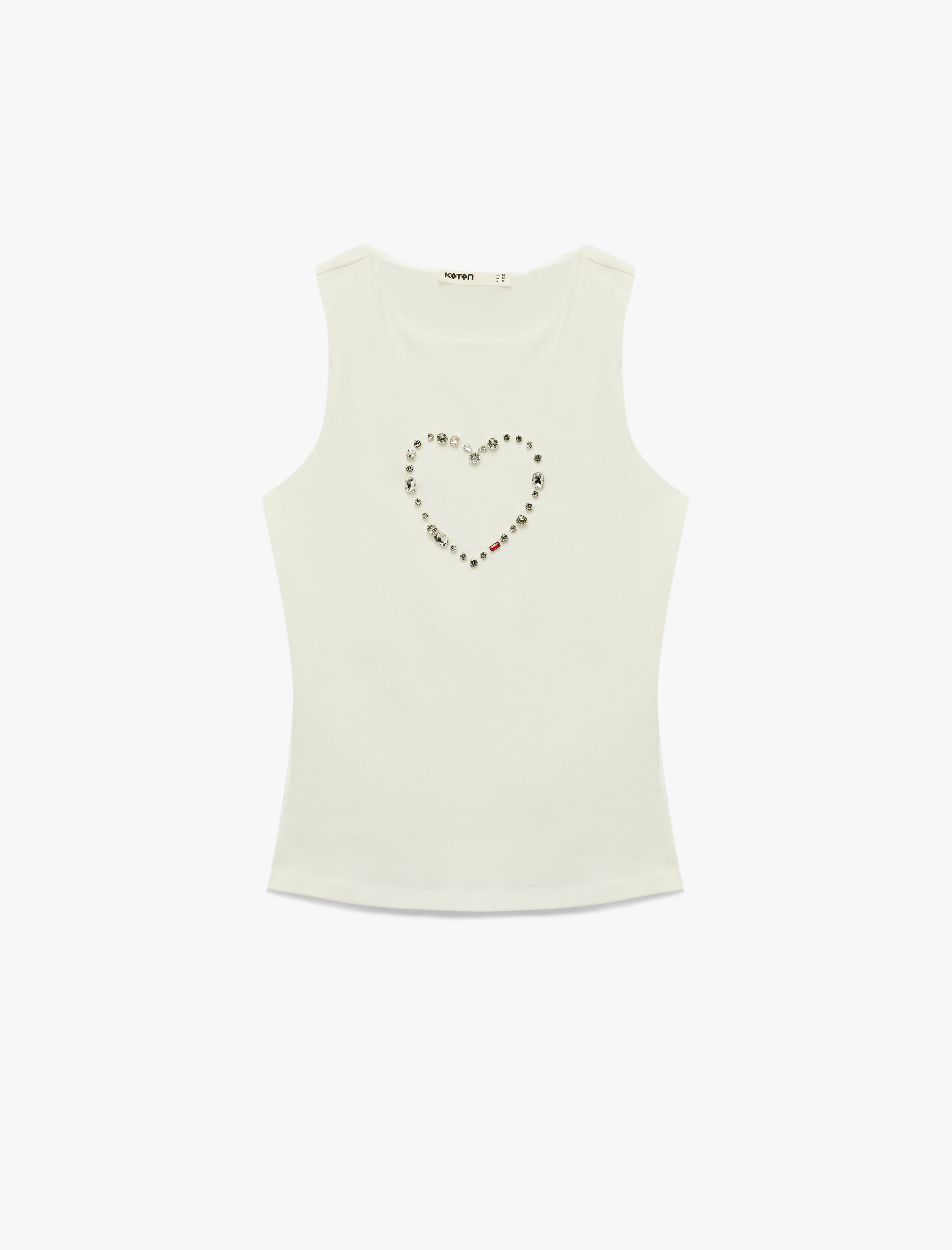   Pamuklu Slim Fit Kolsuz Bisiklet Yaka Taş Detaylı Kalpli Bluz