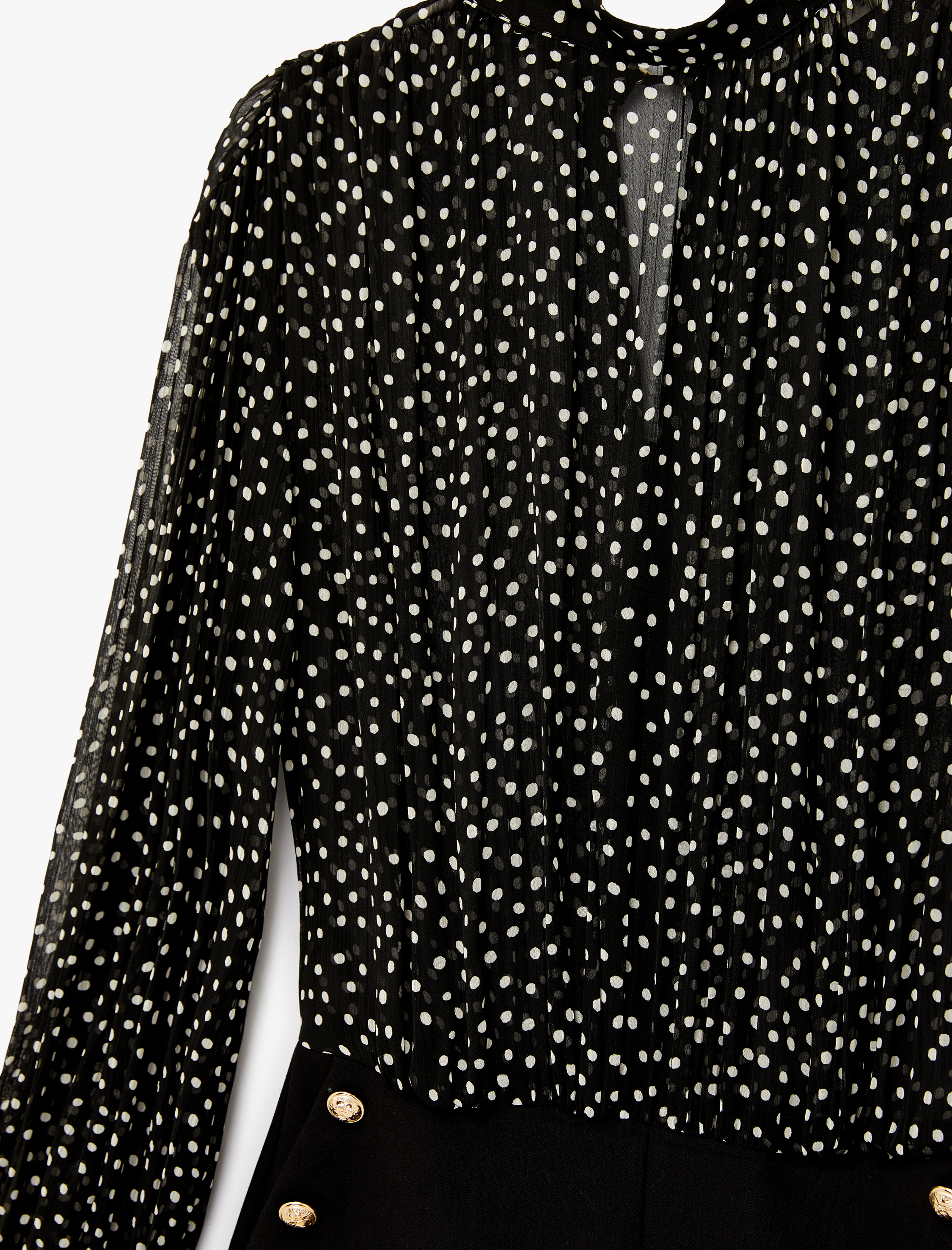   Puantiyeli Şifon Uzun Kollu Bisiklet Yaka Mini Tulum