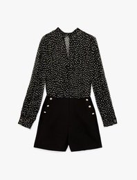 Puantiyeli Şifon Uzun Kollu Bisiklet Yaka Mini Tulum