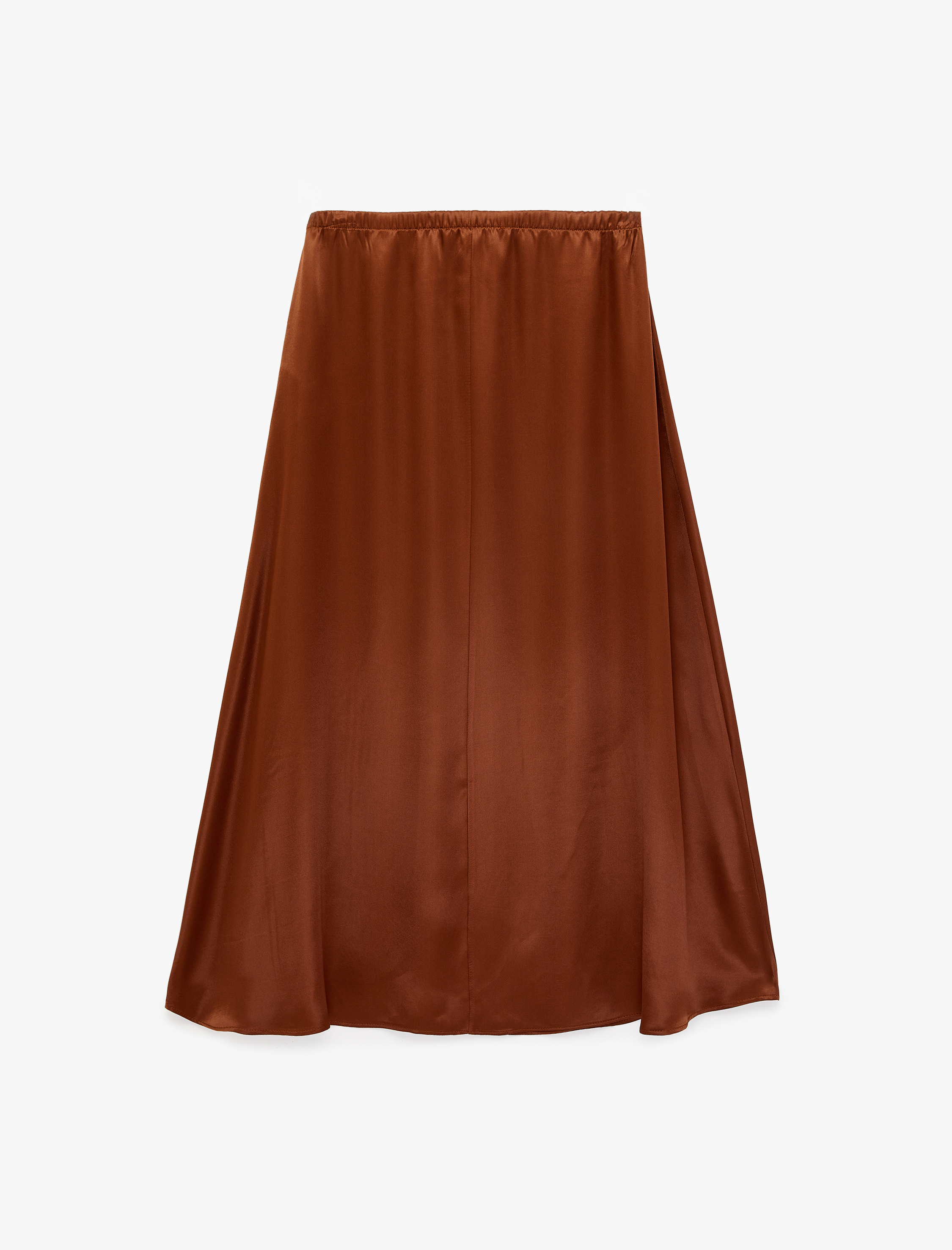   Beli Bağlamalı Lastikli Kloş Kesim Midi Saten Etek