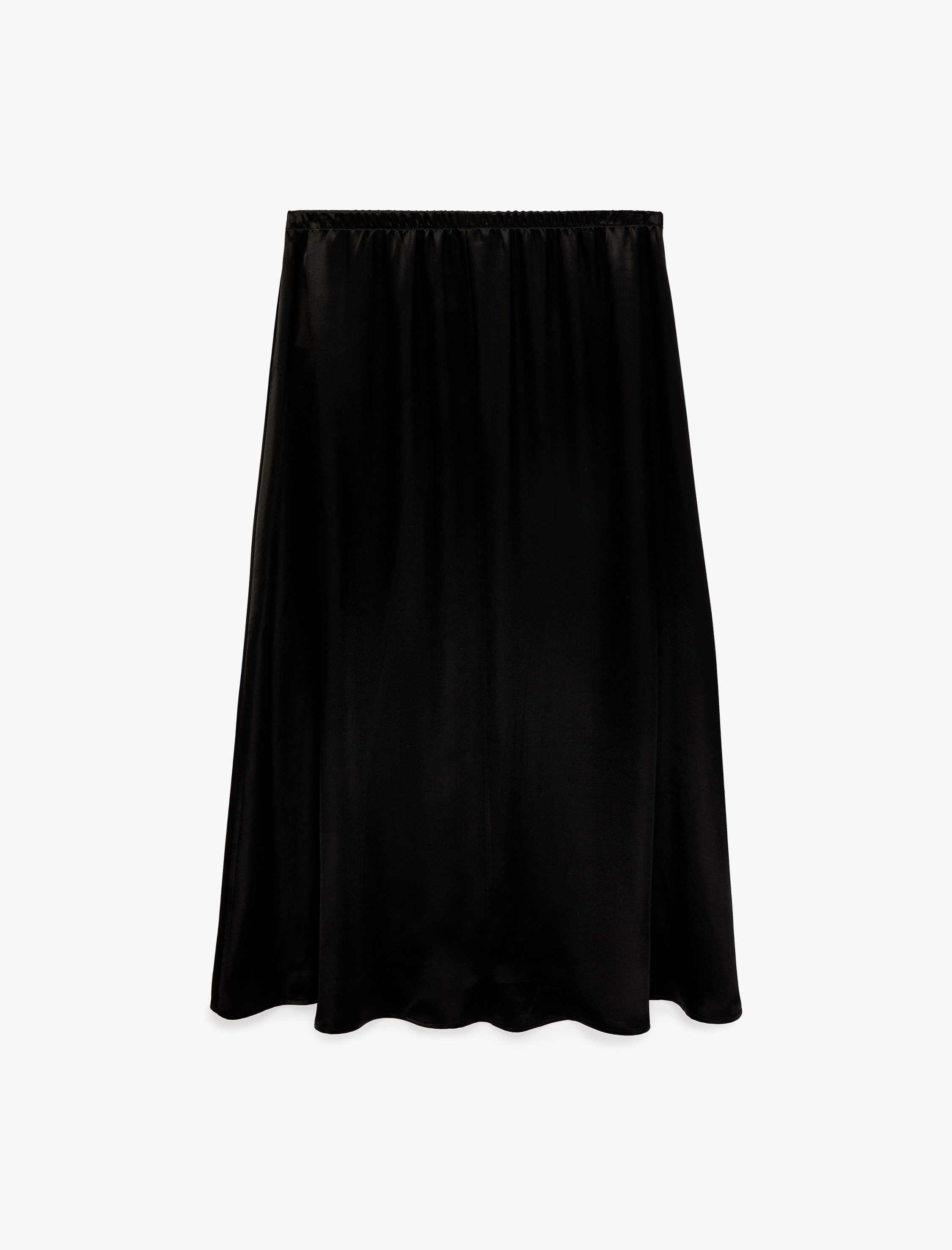   Beli Bağlamalı Lastikli Kloş Kesim Midi Saten Etek