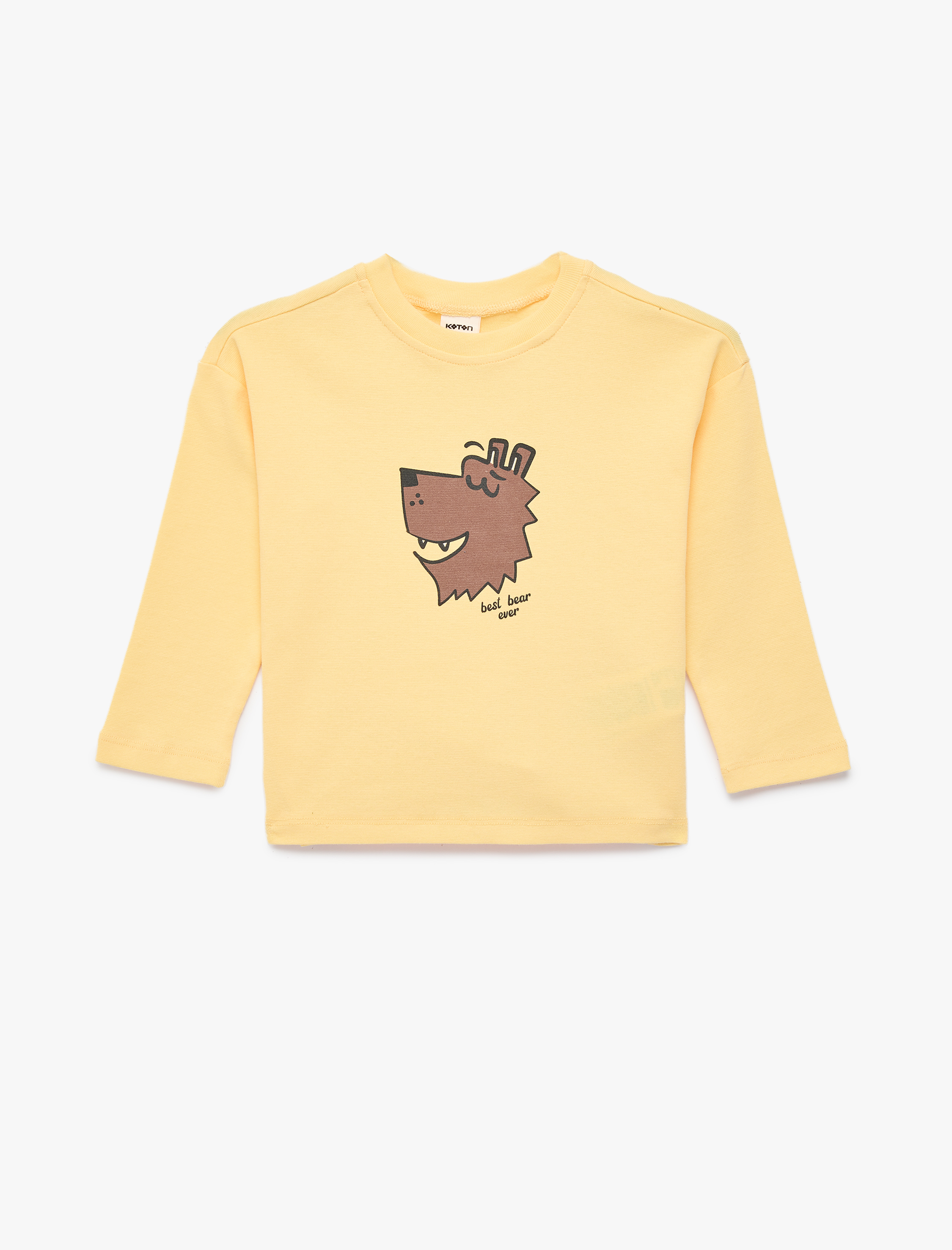  Erkek Bebek Pamuklu Uzun Kollu Bisiklet Yaka Baskılı Tişört