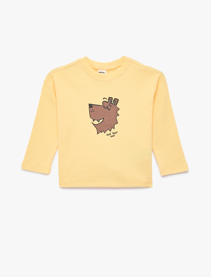 Erkek Bebek Pamuklu Uzun Kollu Bisiklet Yaka Baskılı Tişört