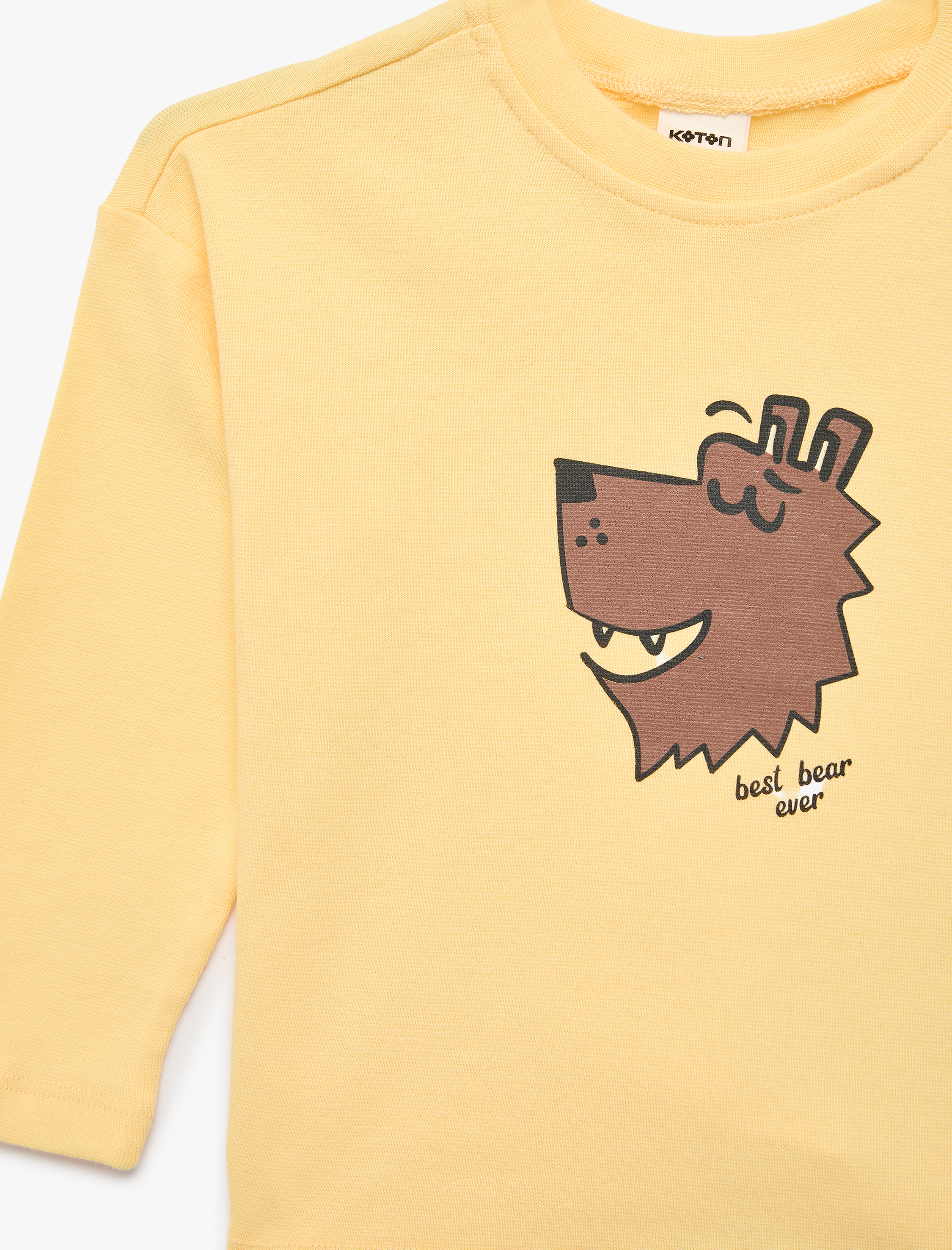  Erkek Bebek Pamuklu Uzun Kollu Bisiklet Yaka Baskılı Tişört