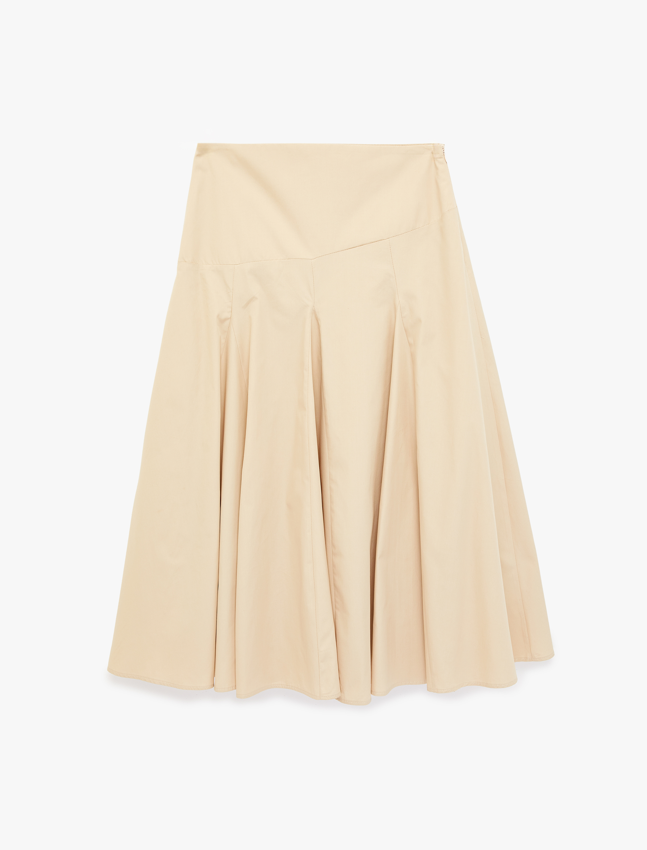   Pamuklu Poplin Kloş Pileli Midi Etek