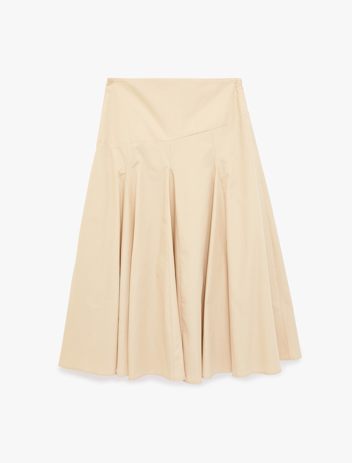  Pamuklu Poplin Kloş Pileli Midi Etek