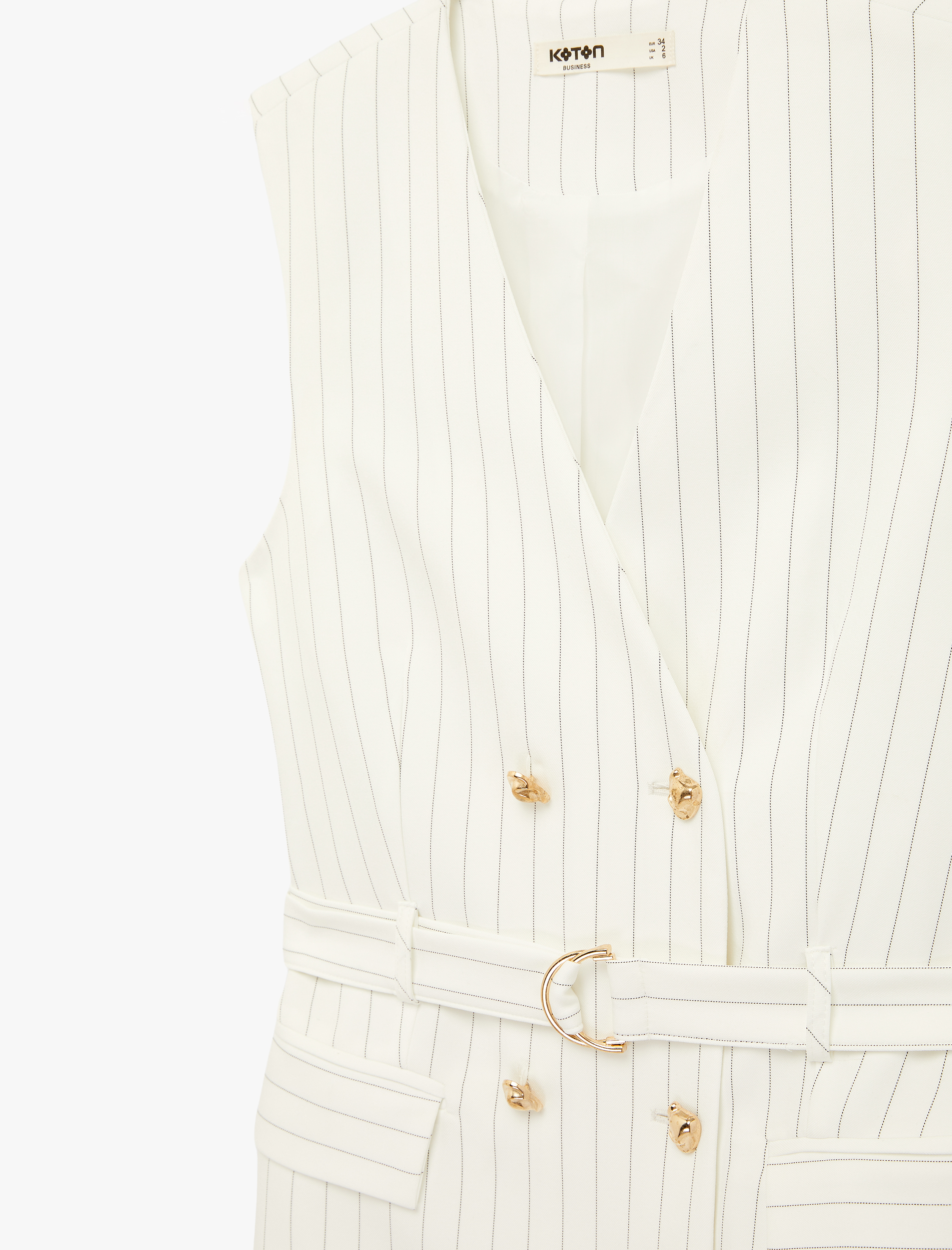   Kruvaze Yaka Kolsuz Metal Aksesuarlı Kemerli Mini Ceket Elbise