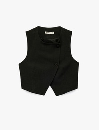 Regular Fit Asimetrik Kesim Düğmeli Bisiklet Yaka Yelek