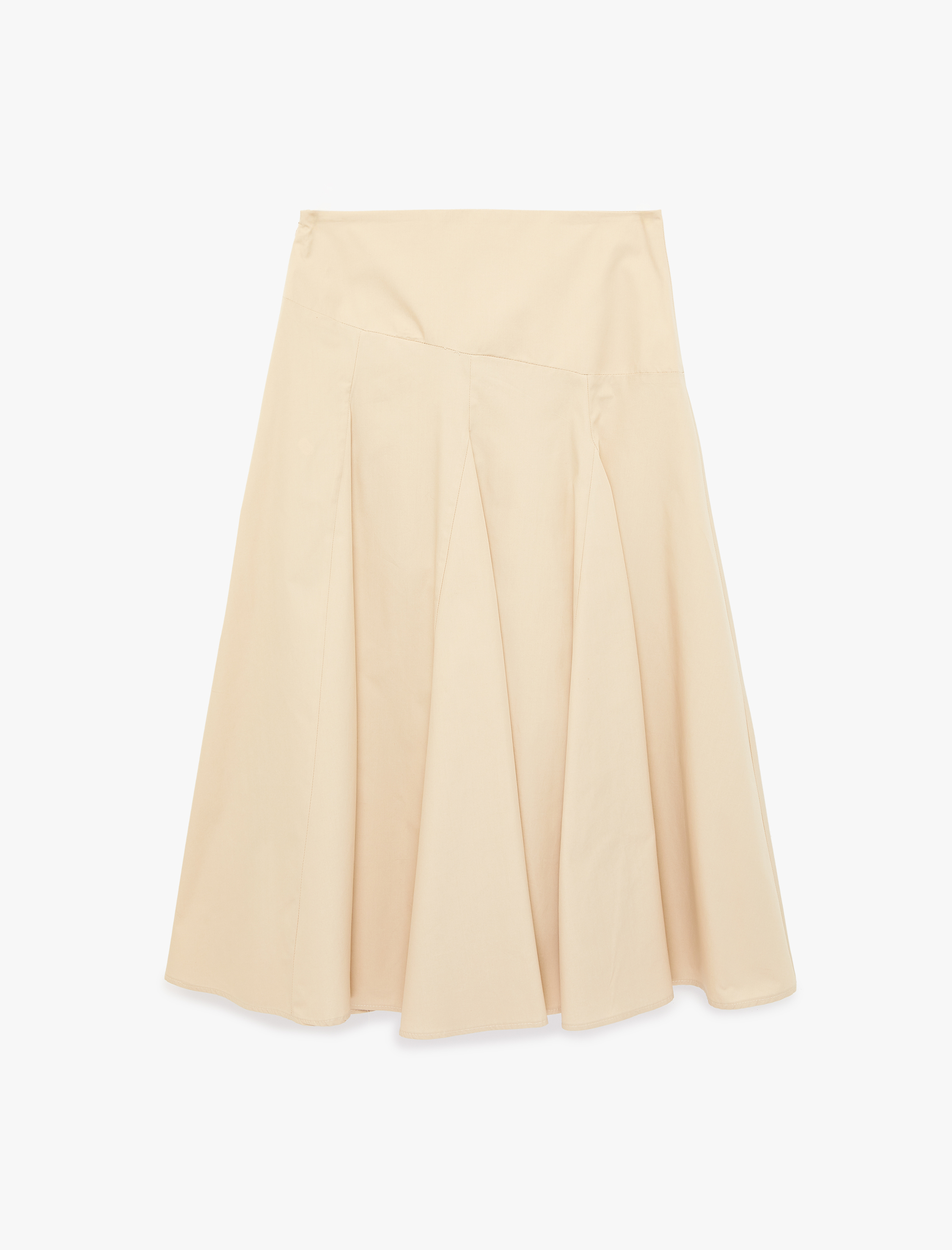   Pamuklu Poplin Kloş Pileli Midi Etek