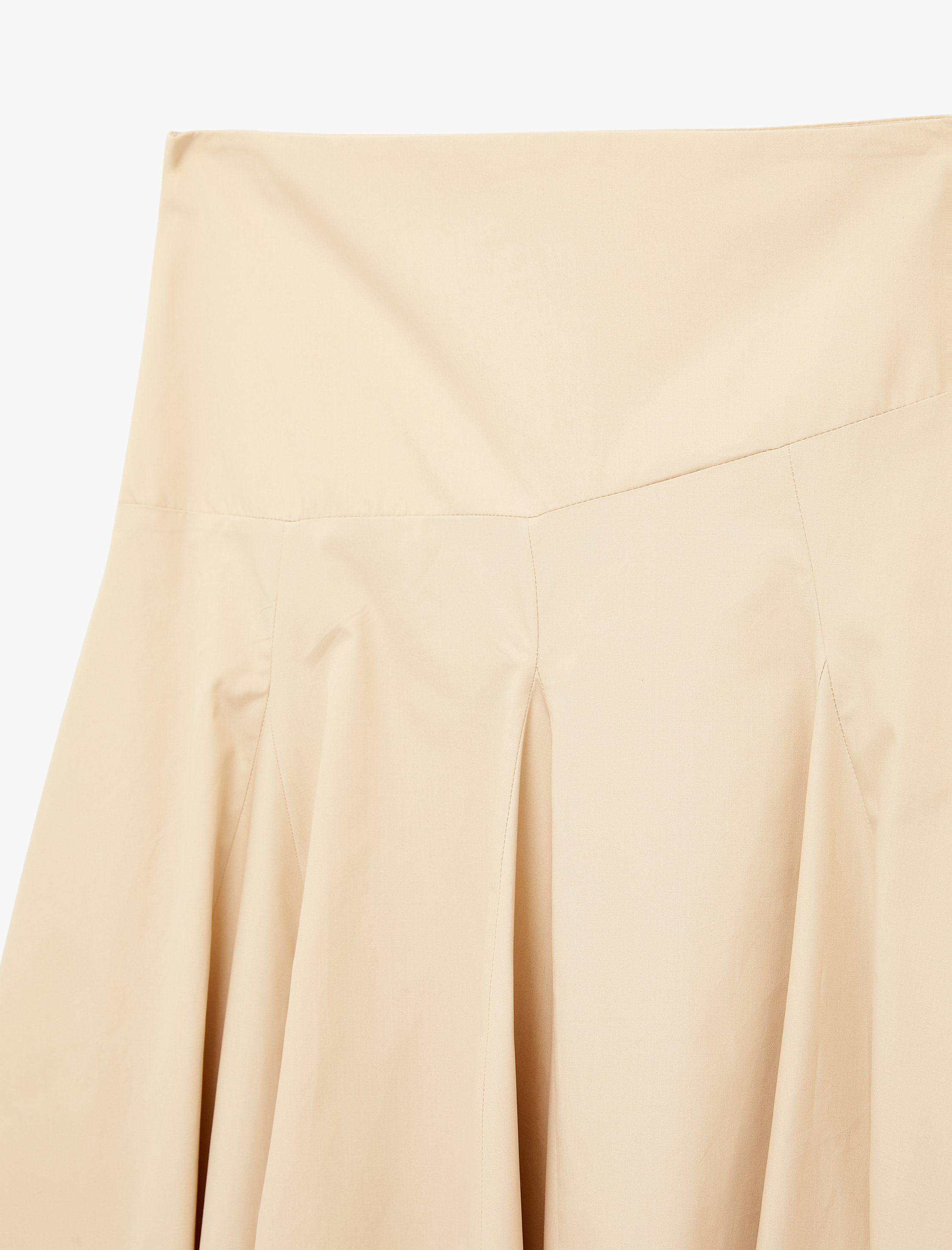   Pamuklu Poplin Kloş Pileli Midi Etek