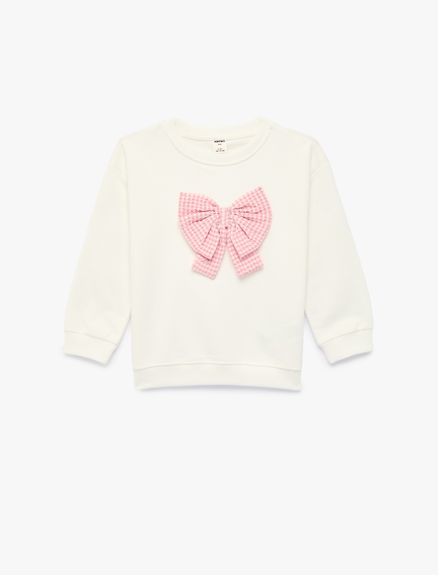 Koton Kız Bebek Uzun Kollu Bisiklet Yaka Pamuklu Şardonlu Fiyonklu Sweatshirt