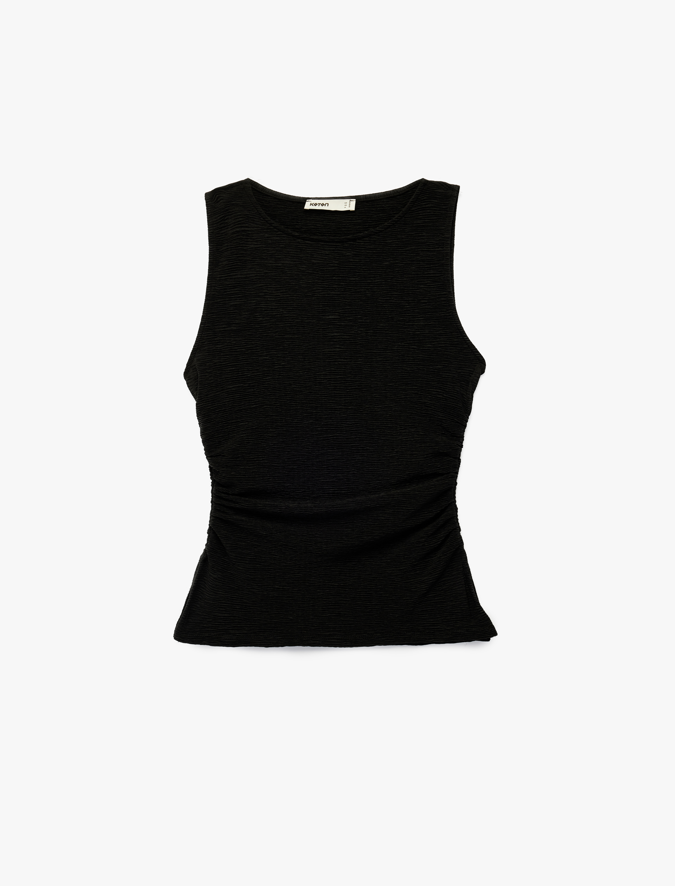   Slim Fit Drape Detaylı Bisiklet Yaka Dokulu Kolsuz Bluz