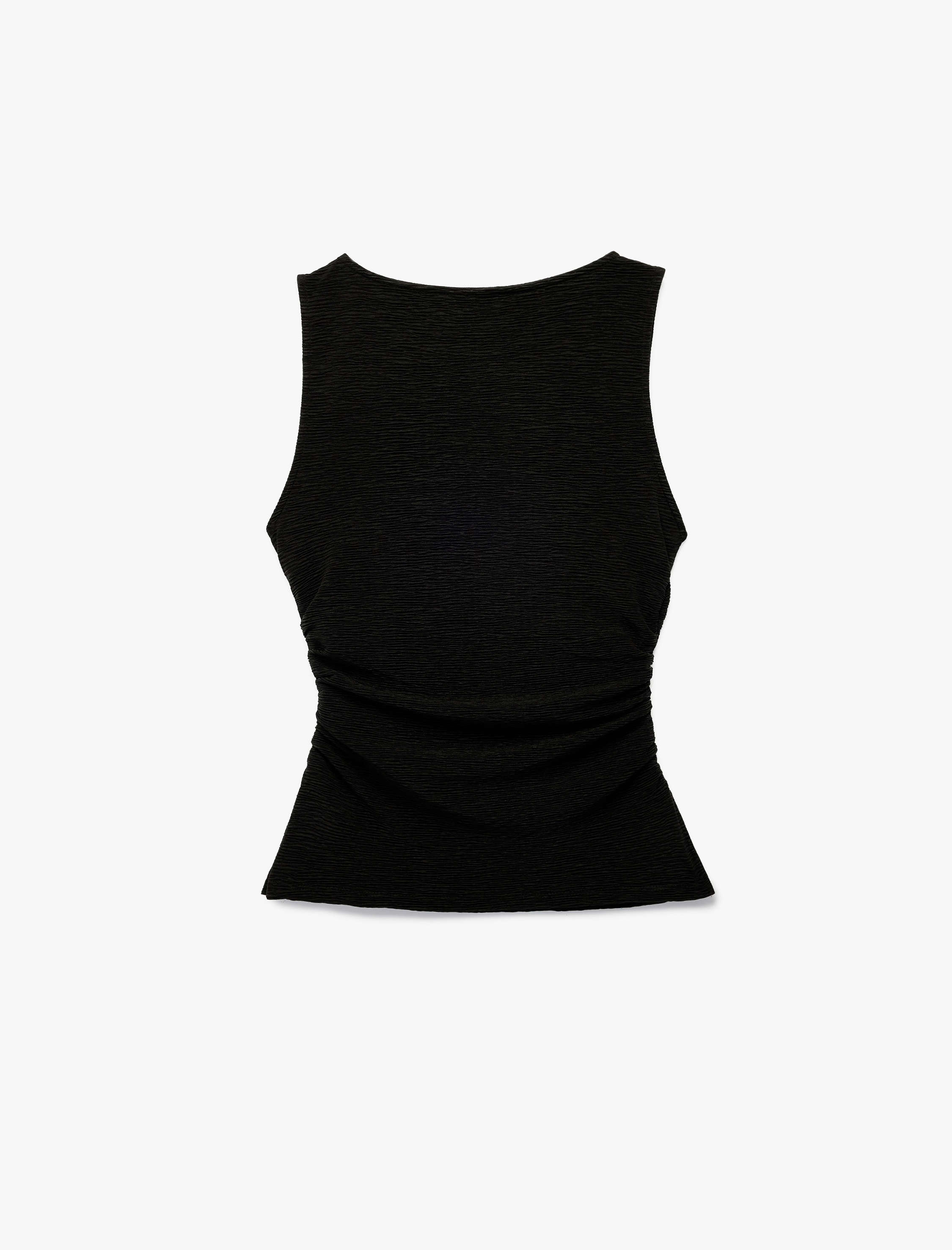   Slim Fit Drape Detaylı Bisiklet Yaka Dokulu Kolsuz Bluz