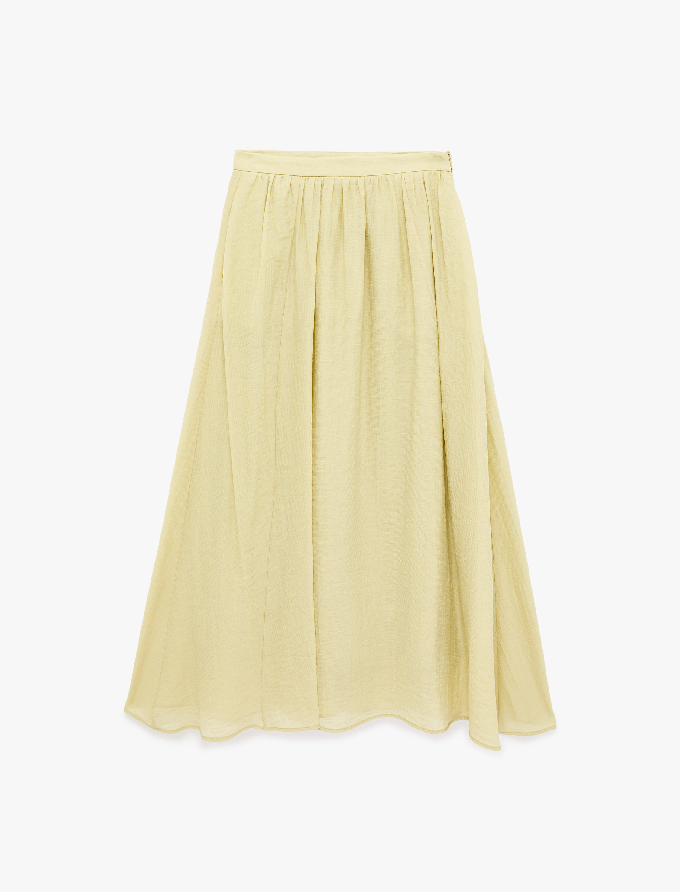   Viskon Kumaş Pile Detaylı Cepli Çan Kesim Midi Etek