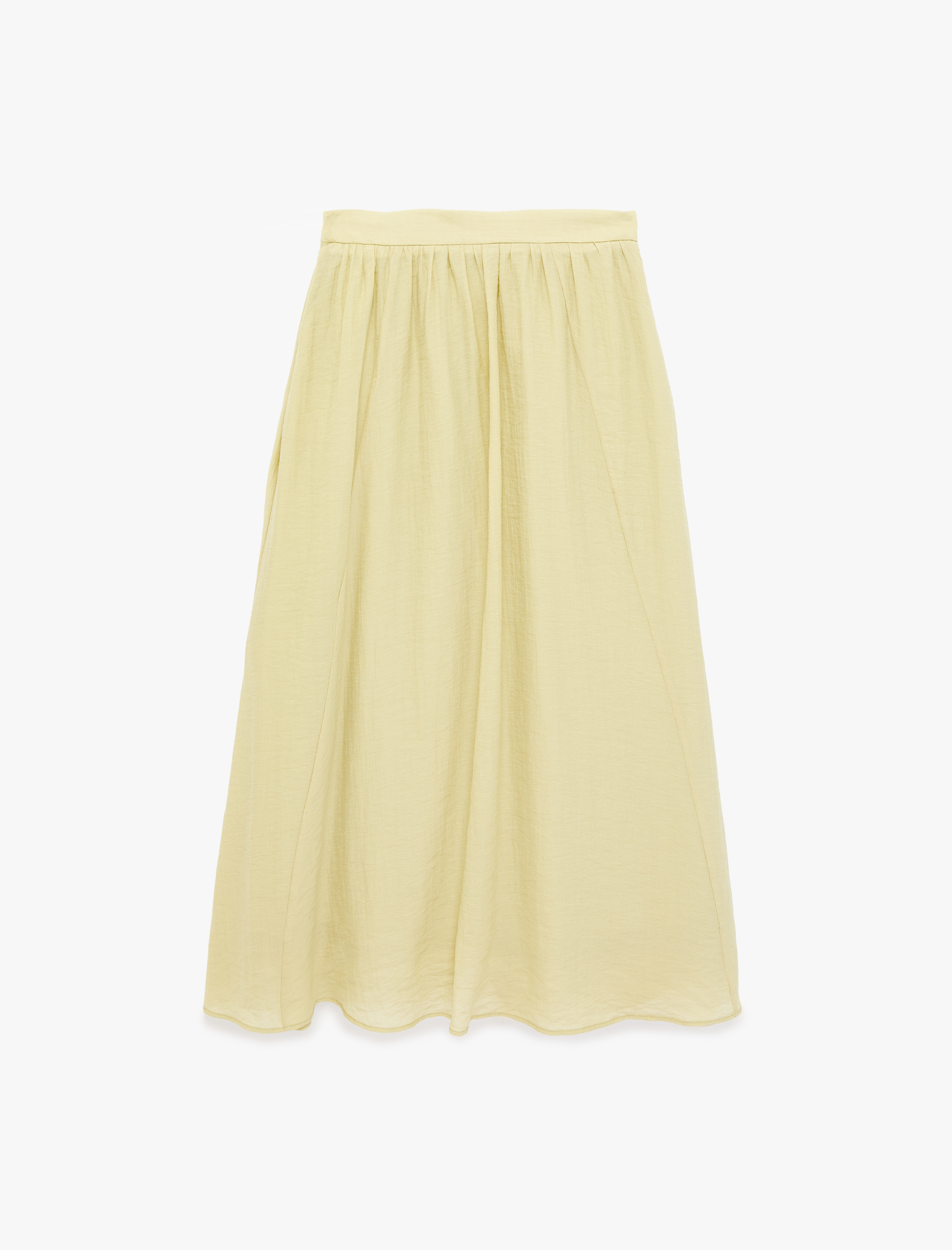   Viskon Kumaş Pile Detaylı Cepli Çan Kesim Midi Etek