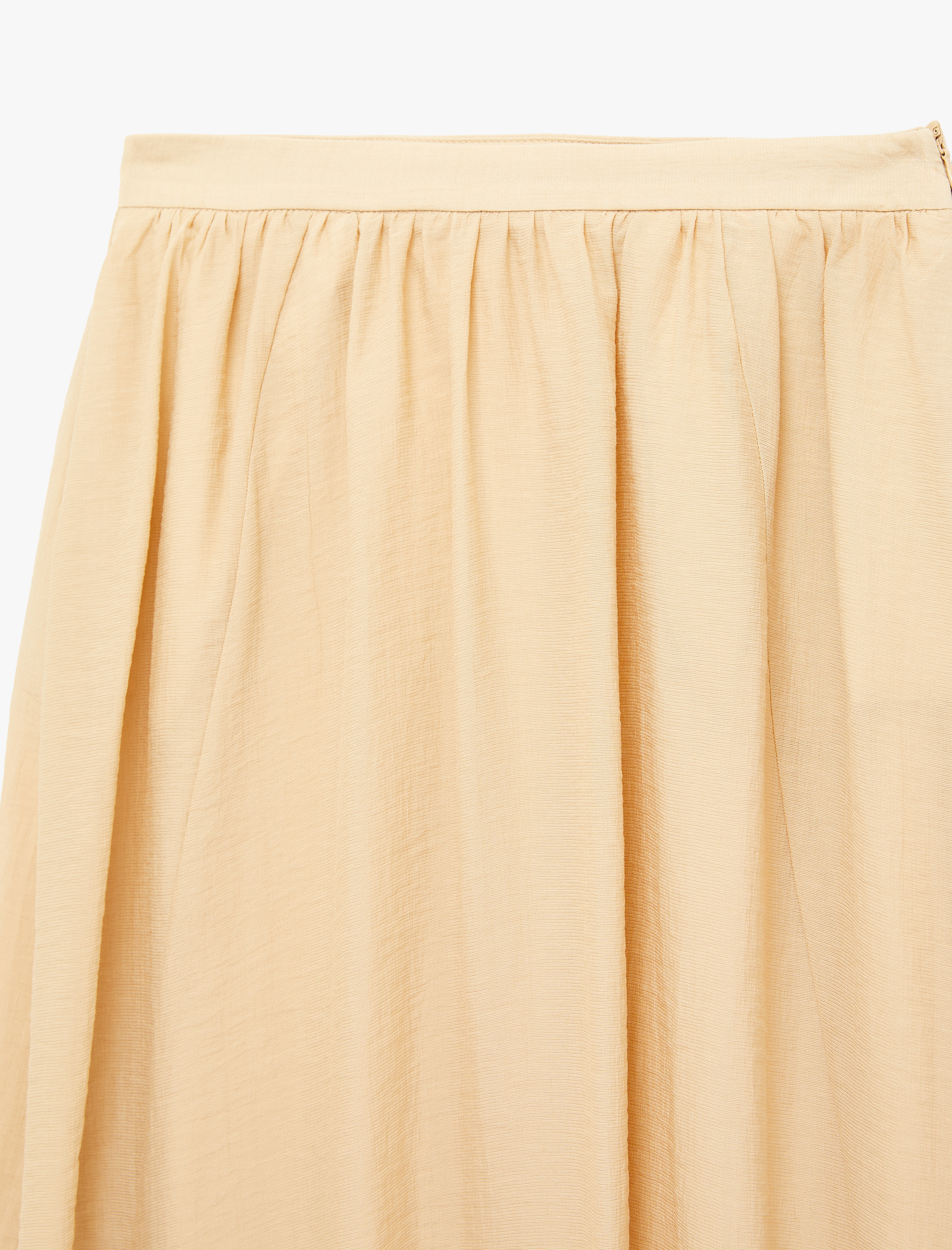   Viskon Kumaş Pile Detaylı Cepli Çan Kesim Midi Etek