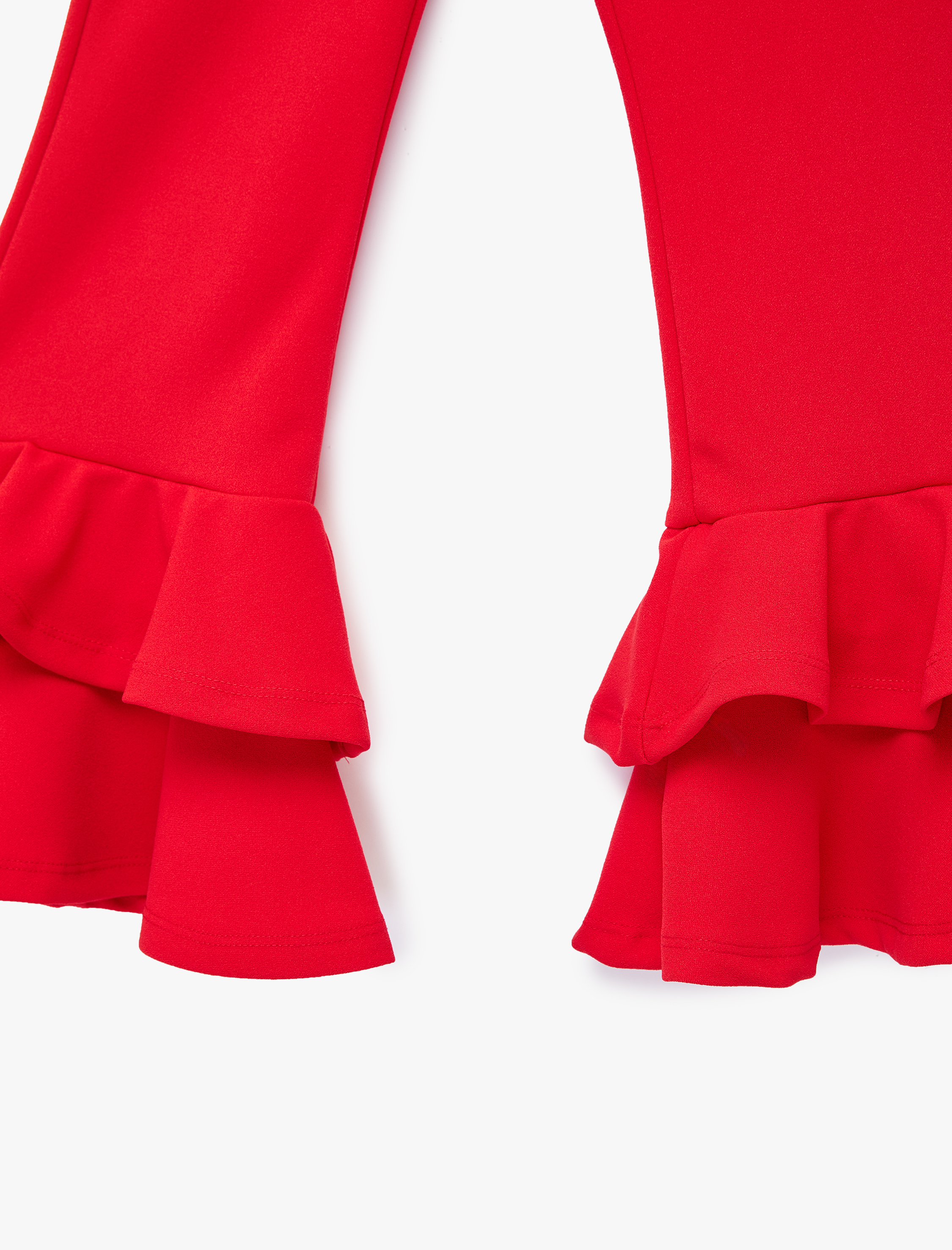  Kız Çocuk Beli Lastikli Fırfır Detaylı İspanyol Paça Pantolon