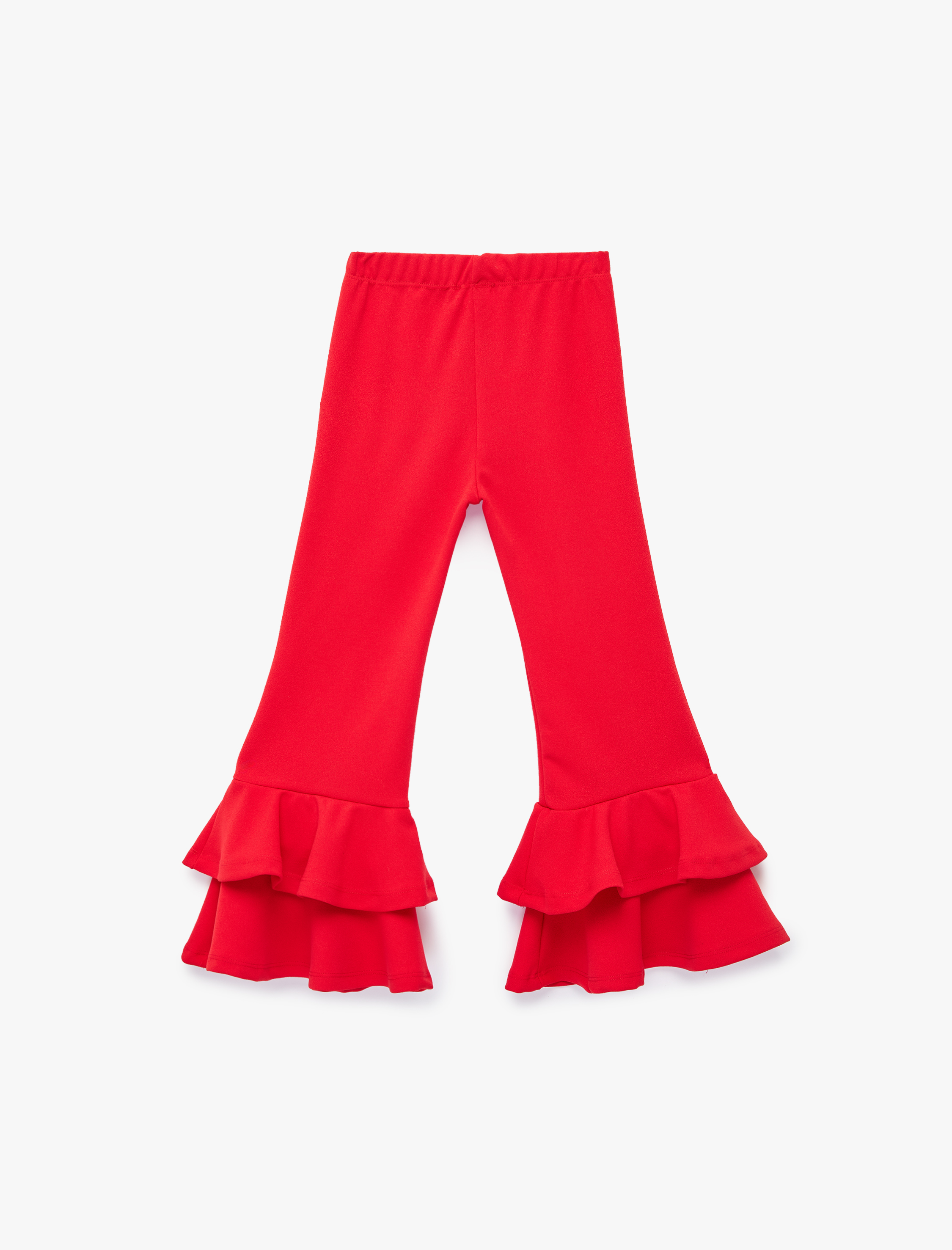 Kız Çocuk Beli Lastikli Fırfır Detaylı İspanyol Paça Pantolon