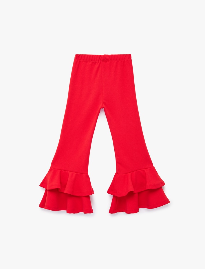 Kız Çocuk Beli Lastikli Fırfır Detaylı İspanyol Paça Pantolon