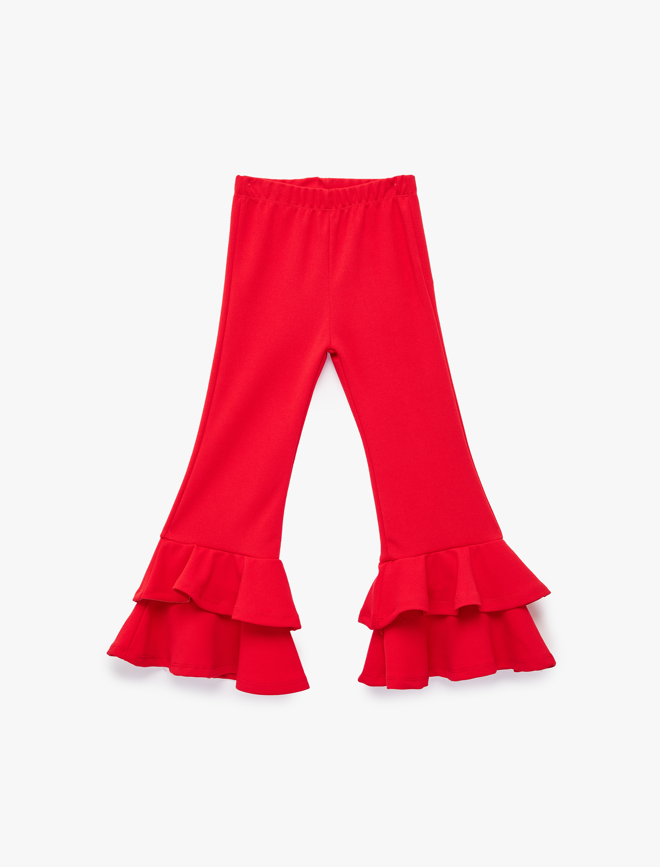  Kız Çocuk Beli Lastikli Fırfır Detaylı İspanyol Paça Pantolon
