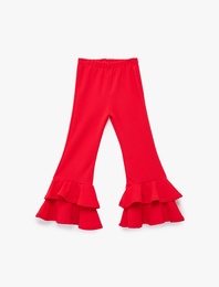 Beli Lastikli Fırfır Detaylı İspanyol Paça Pantolon