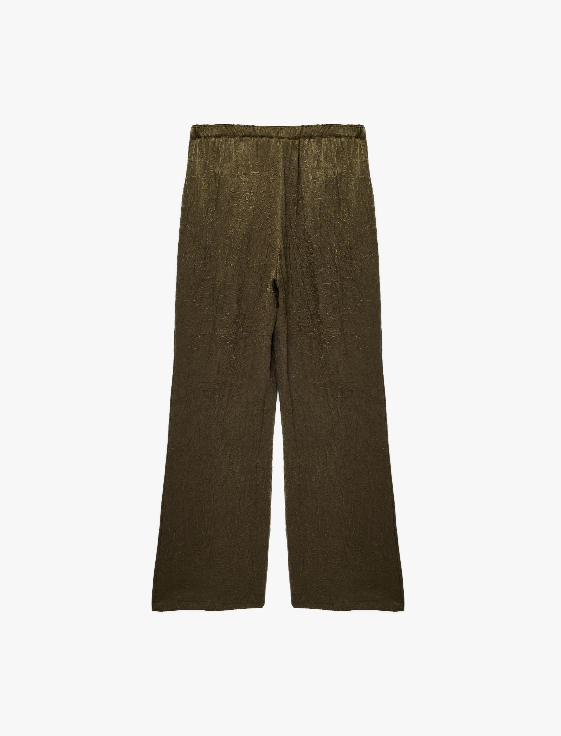   Beli Lastikli Cepli Geniş Paça Dokulu Saten Pantolon