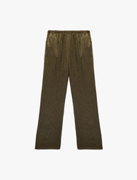 Beli Lastikli Cepli Geniş Paça Dokulu Saten Pantolon