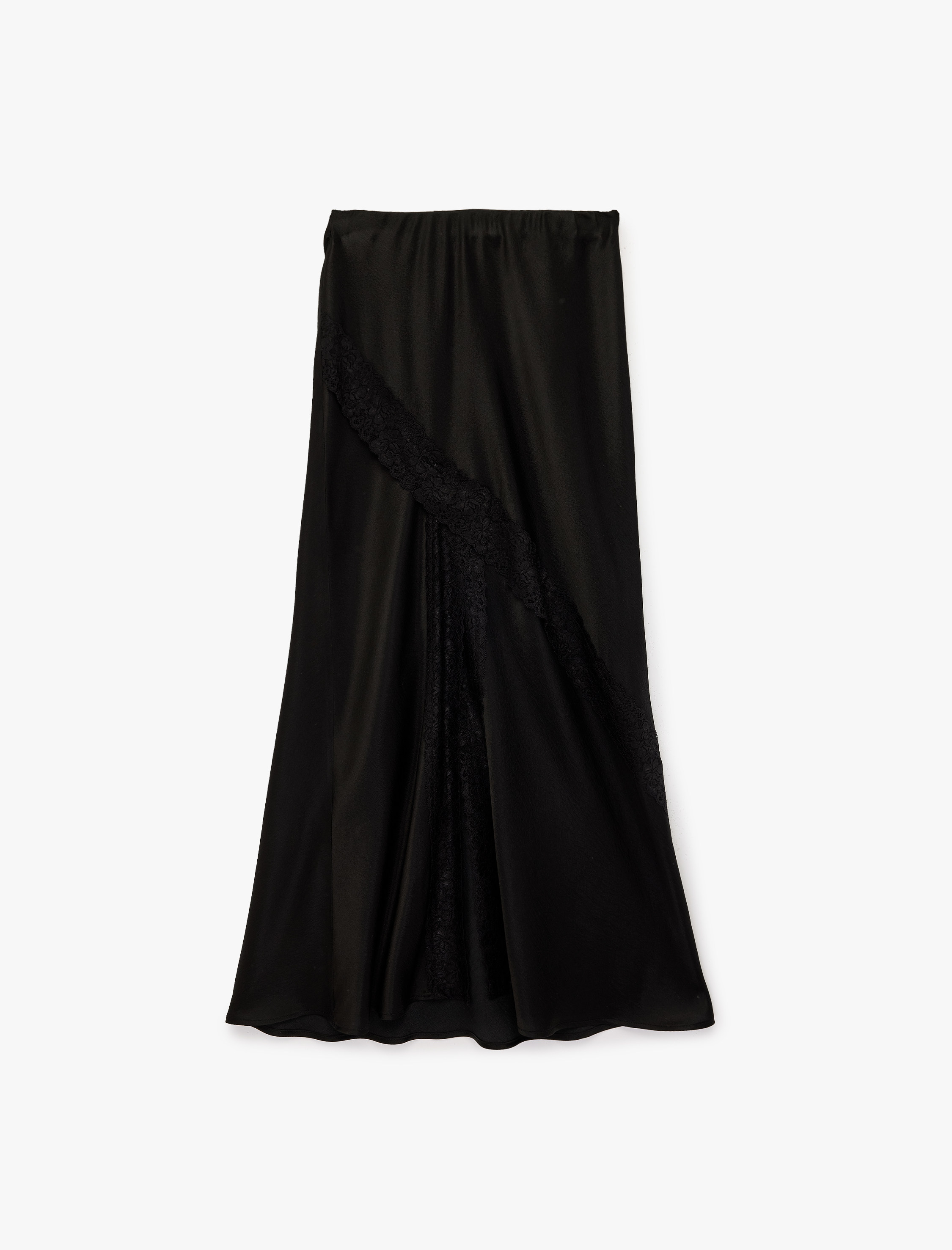   Çan Kesim Dantel Detaylı Midi Saten Etek