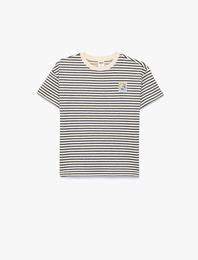 Pamuklu Uzun Kollu Bisiklet Yaka Çizgili Tişört