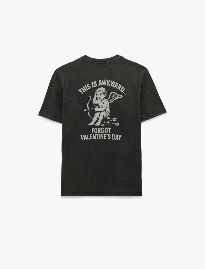  Regular Fit Kısa Kollu Bisiklet Yaka Yıkamalı Pamuklu Arkası Baskılı Tişört