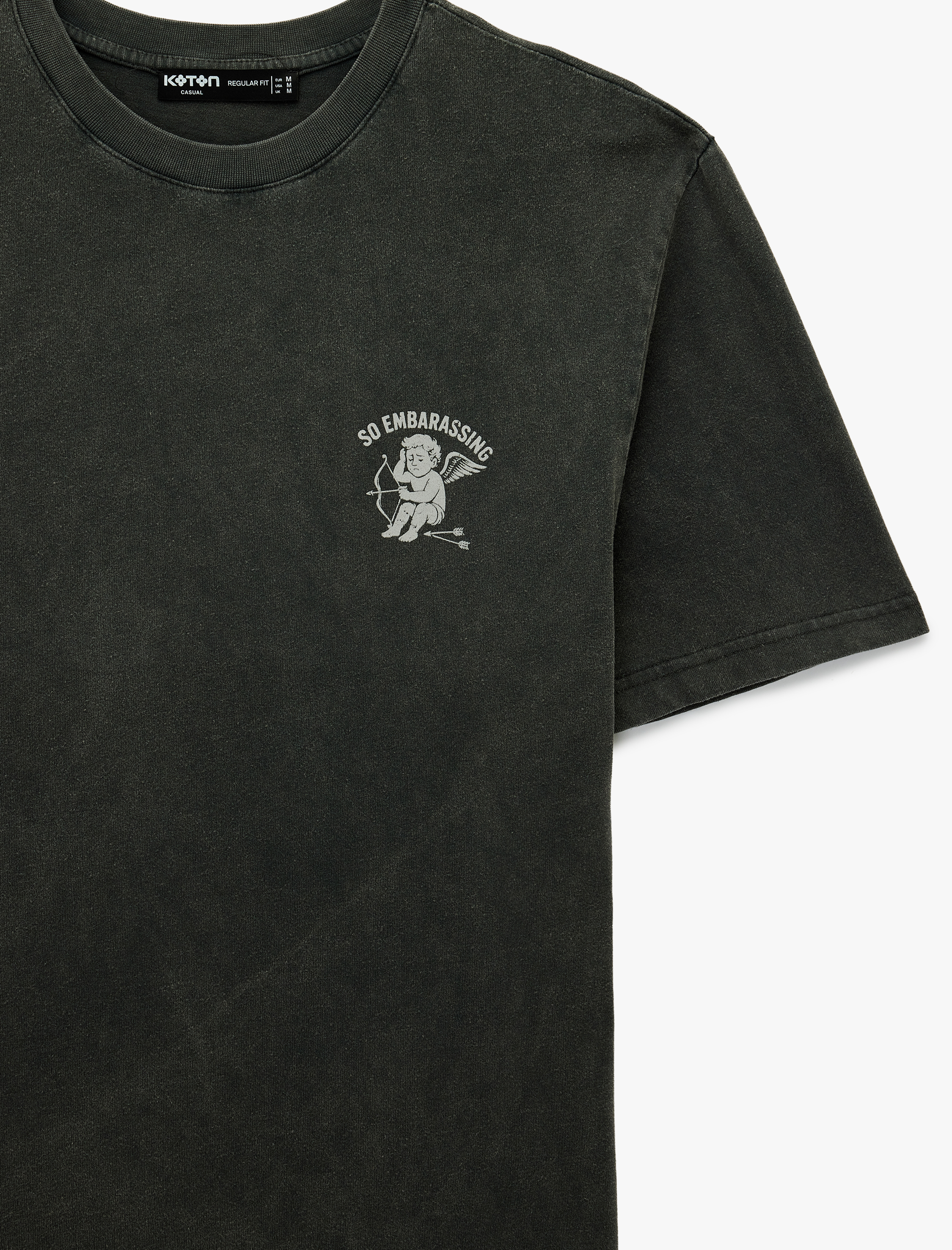   Regular Fit Kısa Kollu Bisiklet Yaka Yıkamalı Pamuklu Arkası Baskılı Tişört