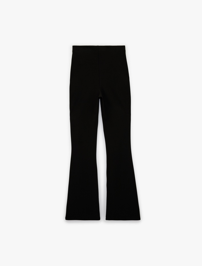  Slim Fit Kemerli Yüksek Bel İspanyol Paça Fitilli Kumaş Pantolon